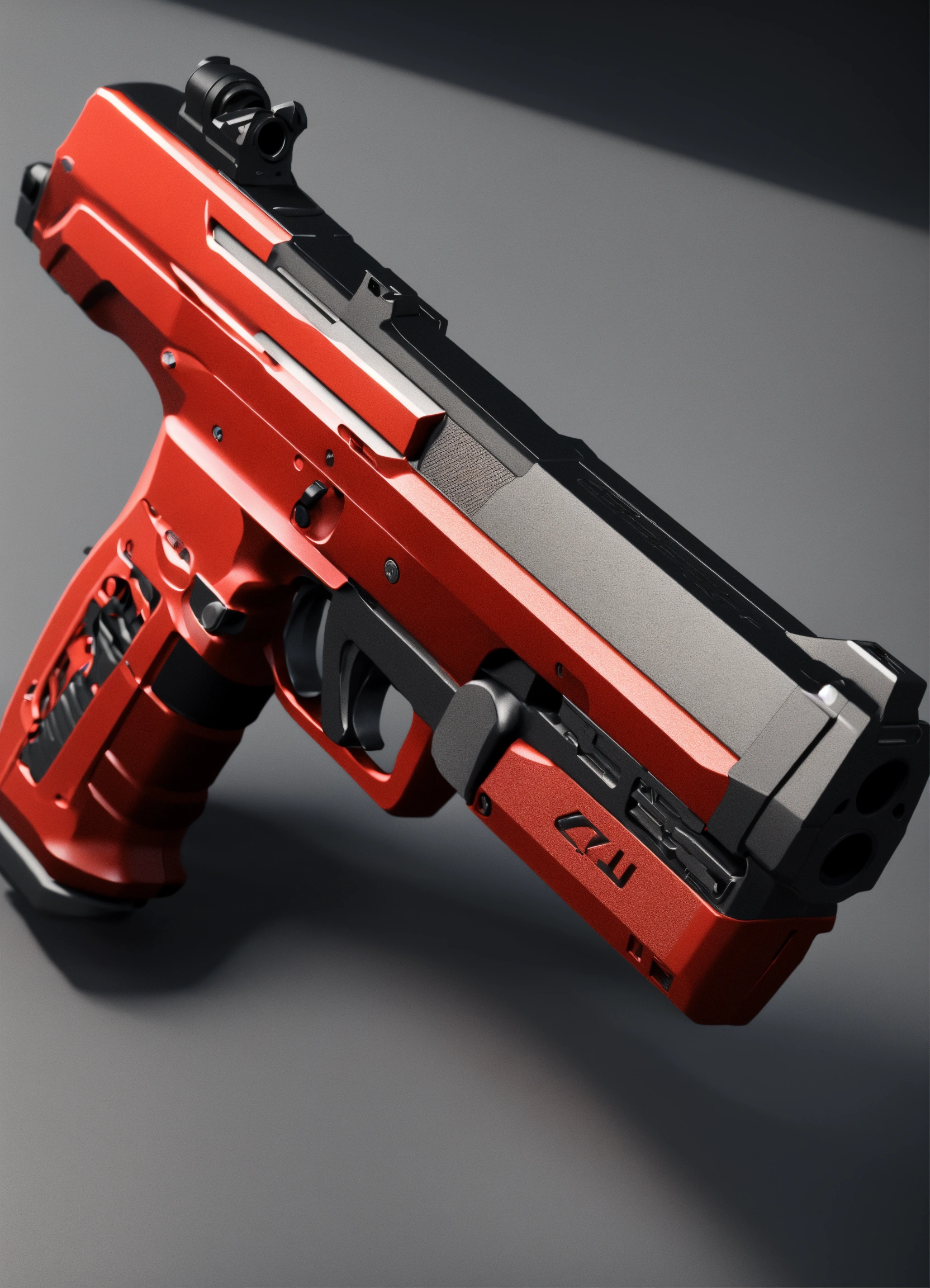 Lexica - A black and red gun on a gray background, a 3D render by Carl ...