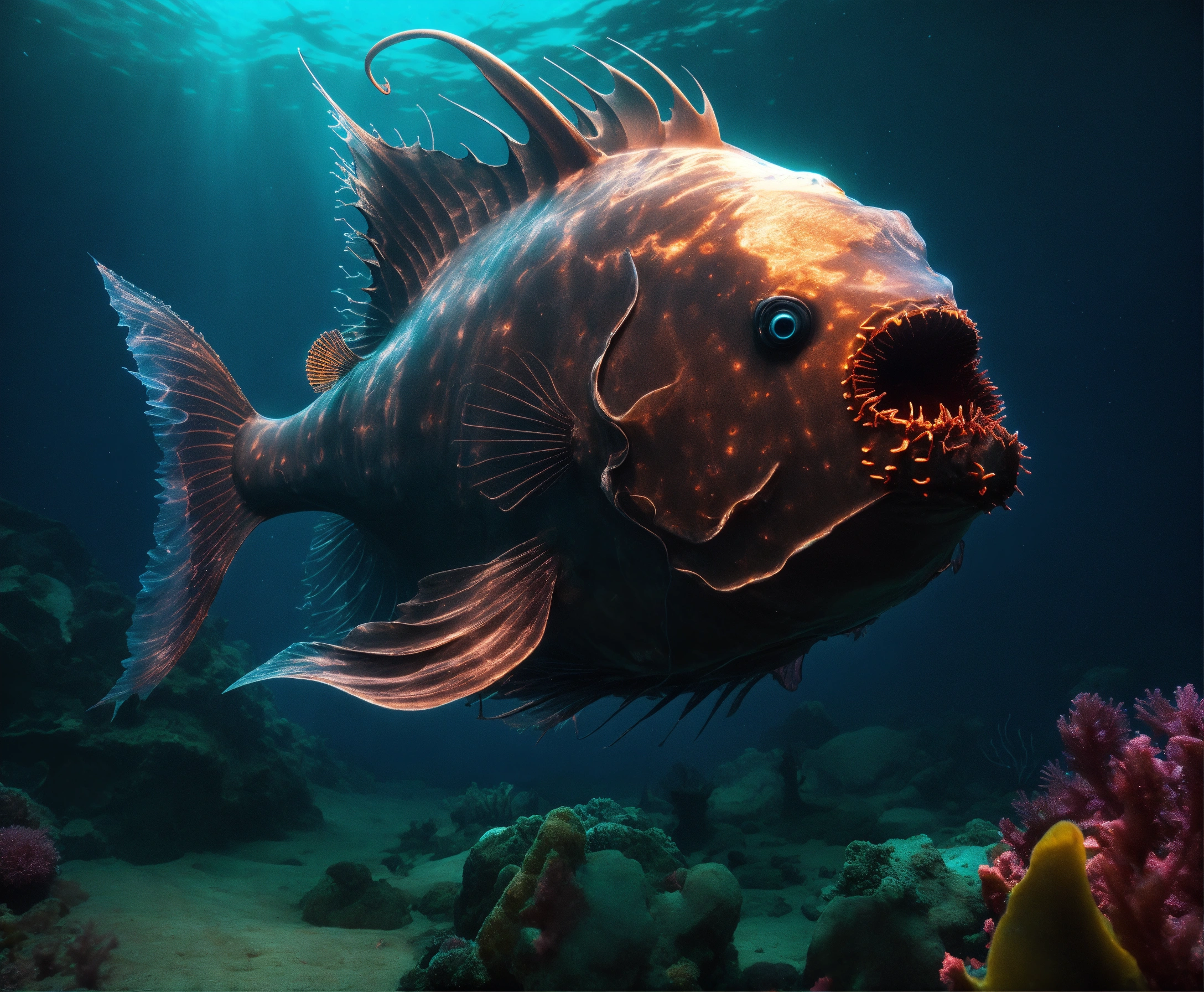 Lexica - Abyssal Anglerfish This deep-sea dweller, in 8K Ultra 3D ...