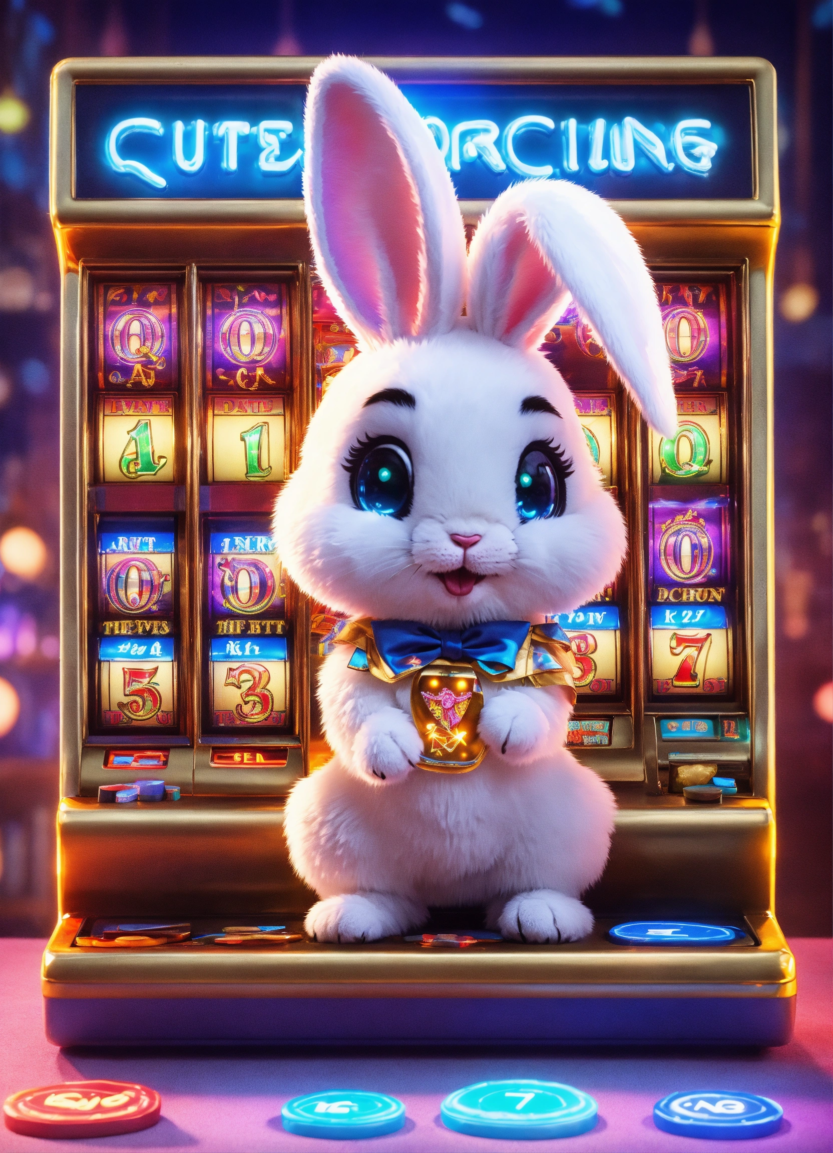 Lexica - Q version Character cutie rabbit ，slot machine backgroup with ...