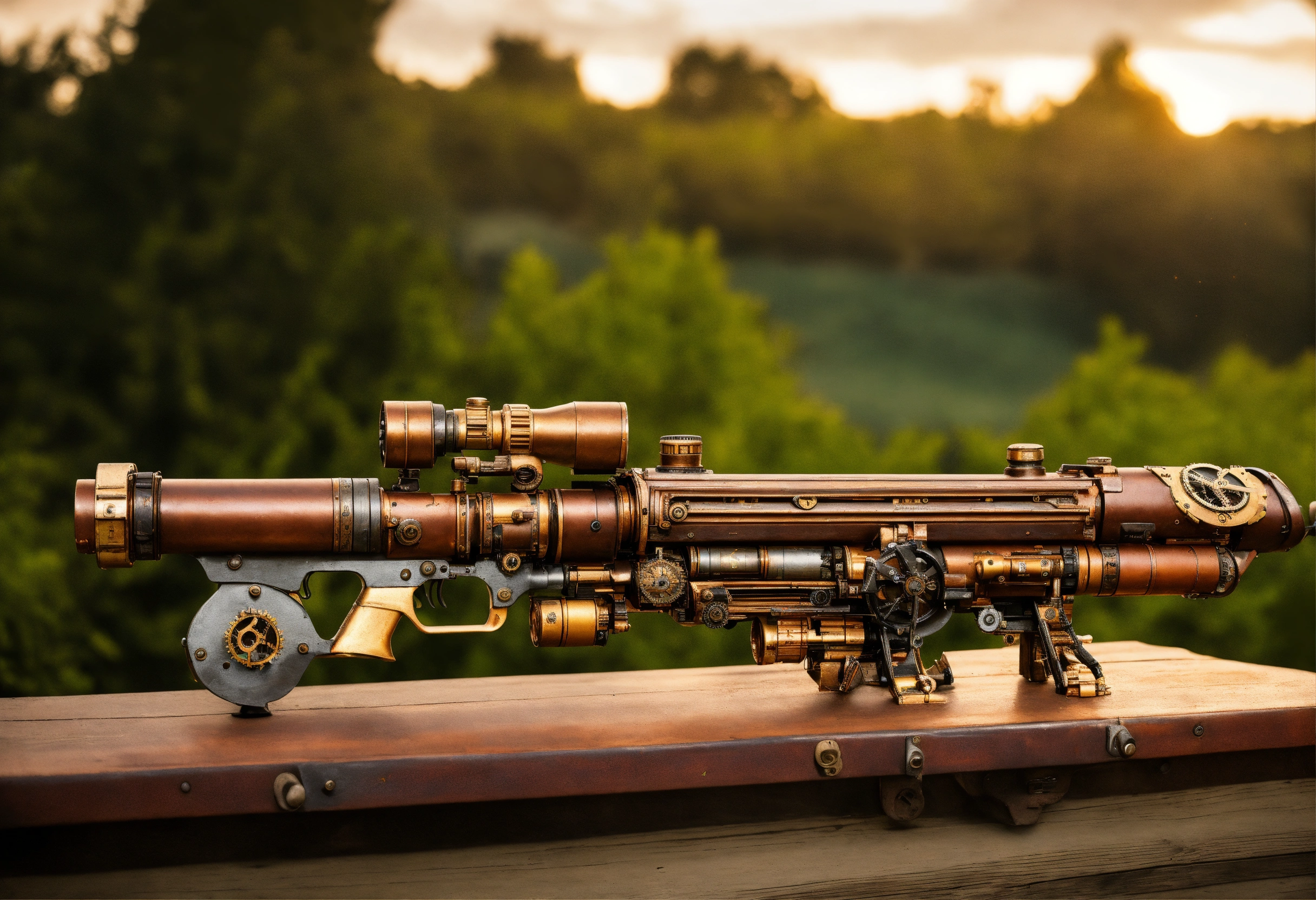 Lexica - Side view of the full image of a steampunk energy rifle