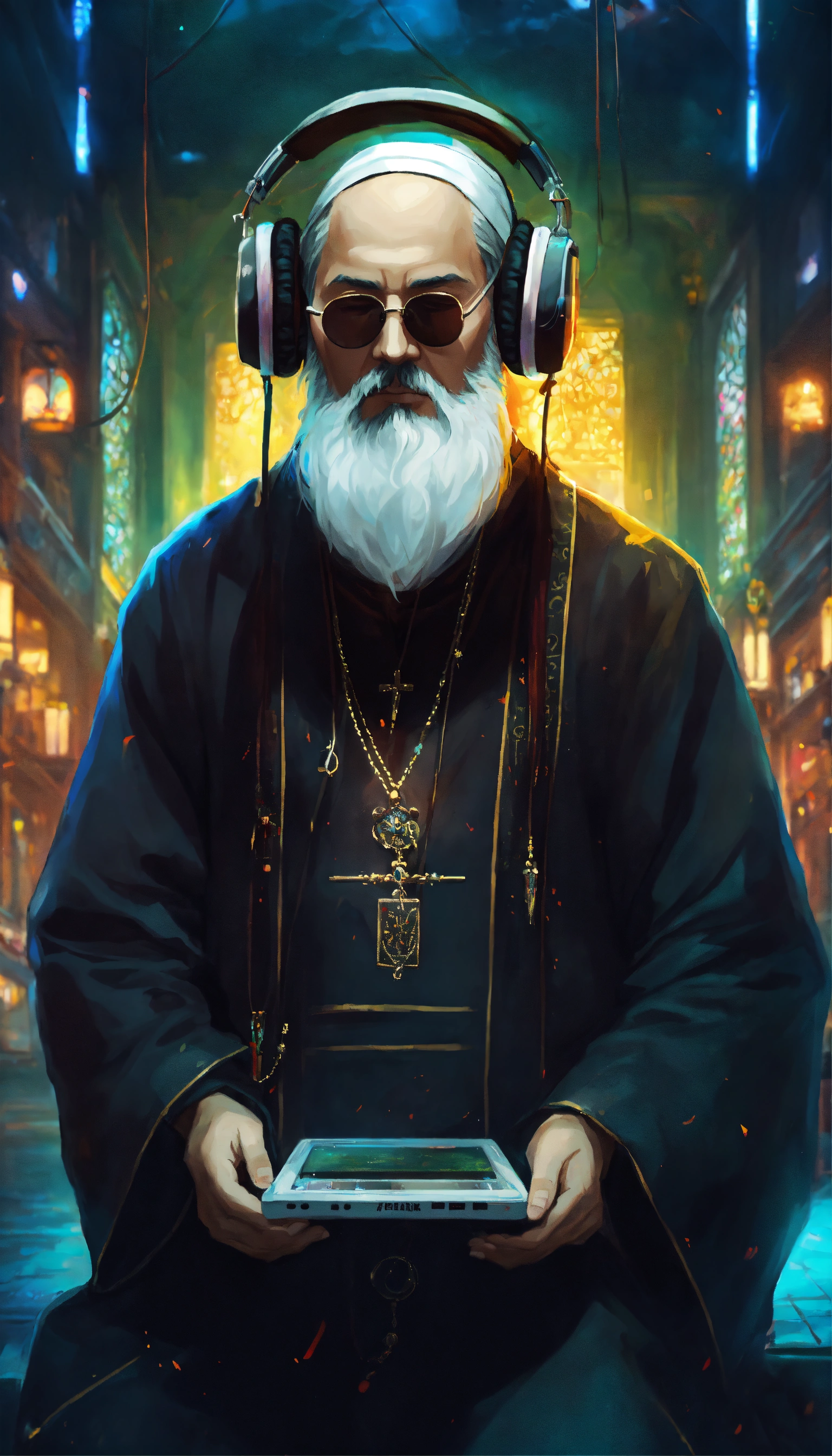 Lexica - Orthodox priest with white beard listening to music with ...