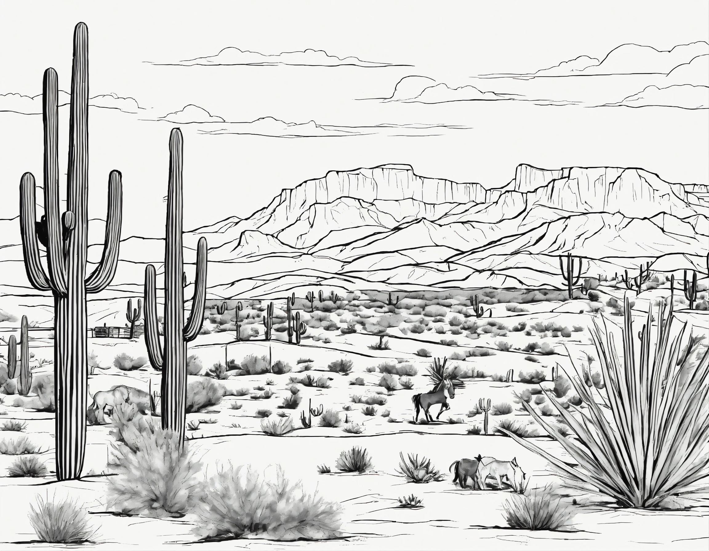Lexica - Simple old wild west scene coloring book page, Black and white ...