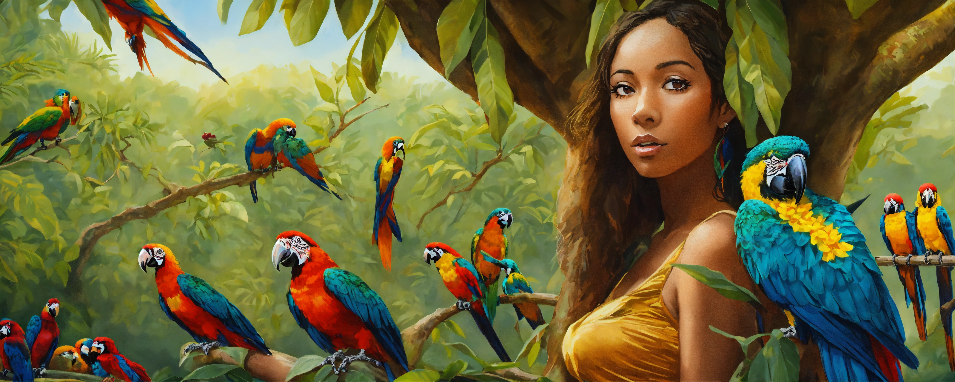 Lexica - A woman whose legs turn into the trunk of a mango tree, her ...