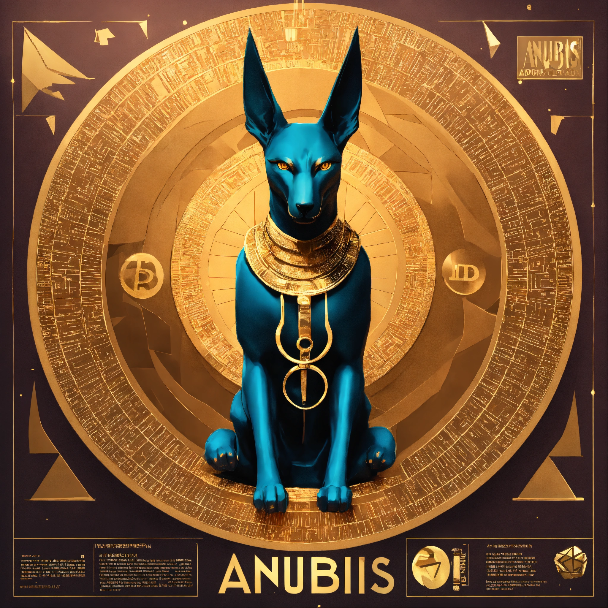 Lexica - Advertising poster of Anubis, surrounded by cryptocurrency