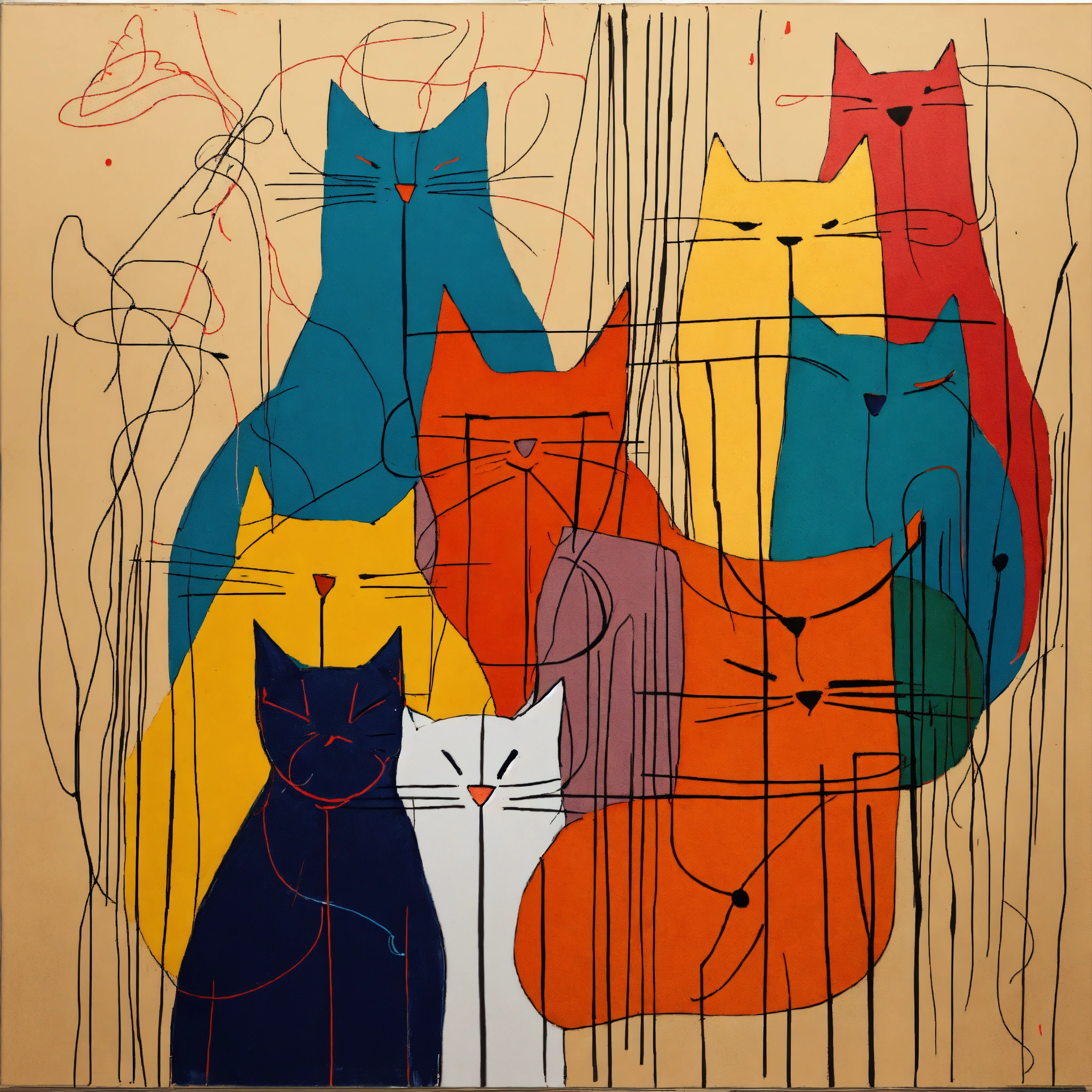 Lexica - Minimalistic painting of cats using lines and scribbles with ...