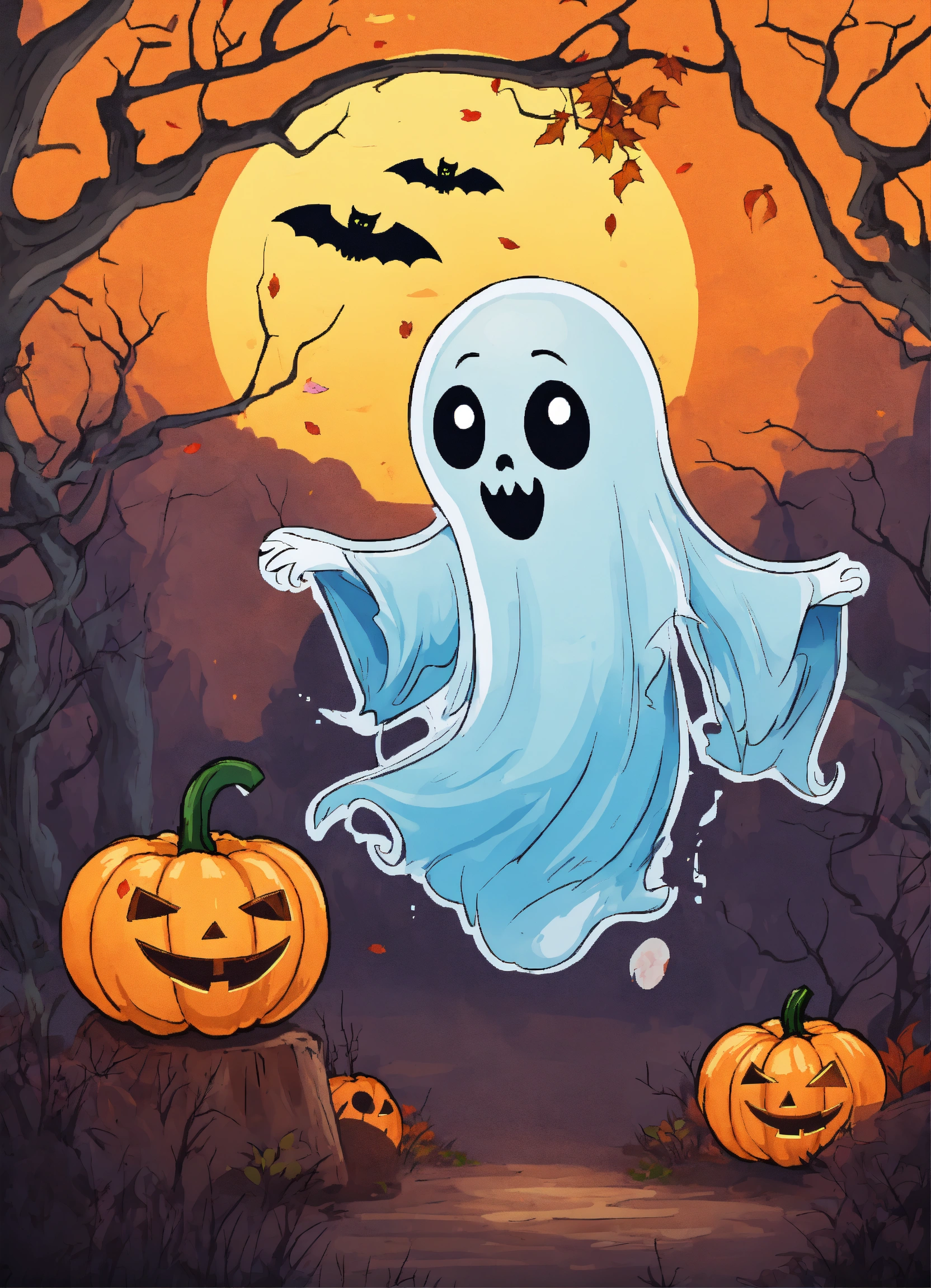 Lexica - Sticker, Halloween ghost fall, cartoon style for kids, pro vector