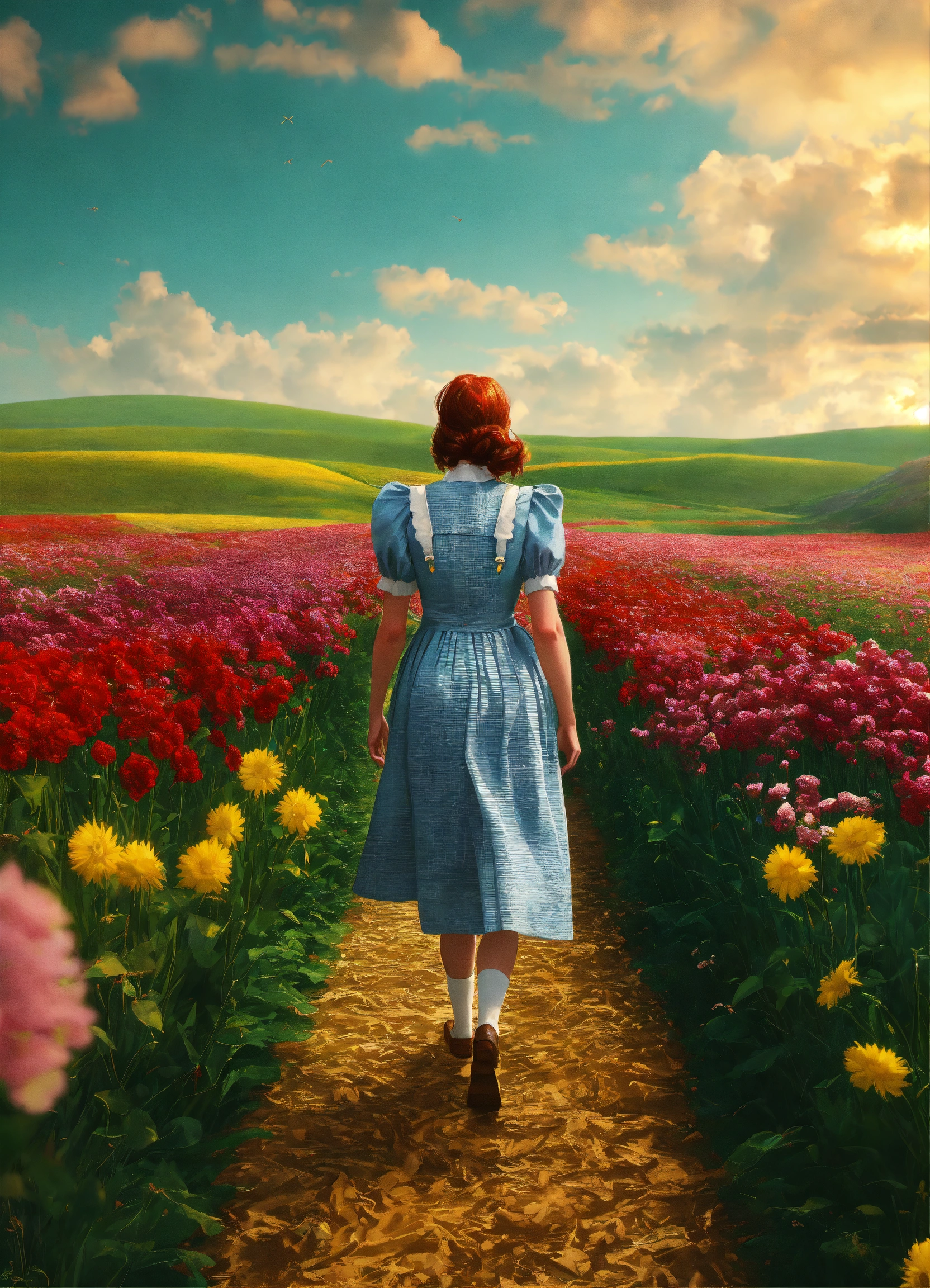 Lexica - A realistic photograph of Dorothy in The wizard of Oz walking ...