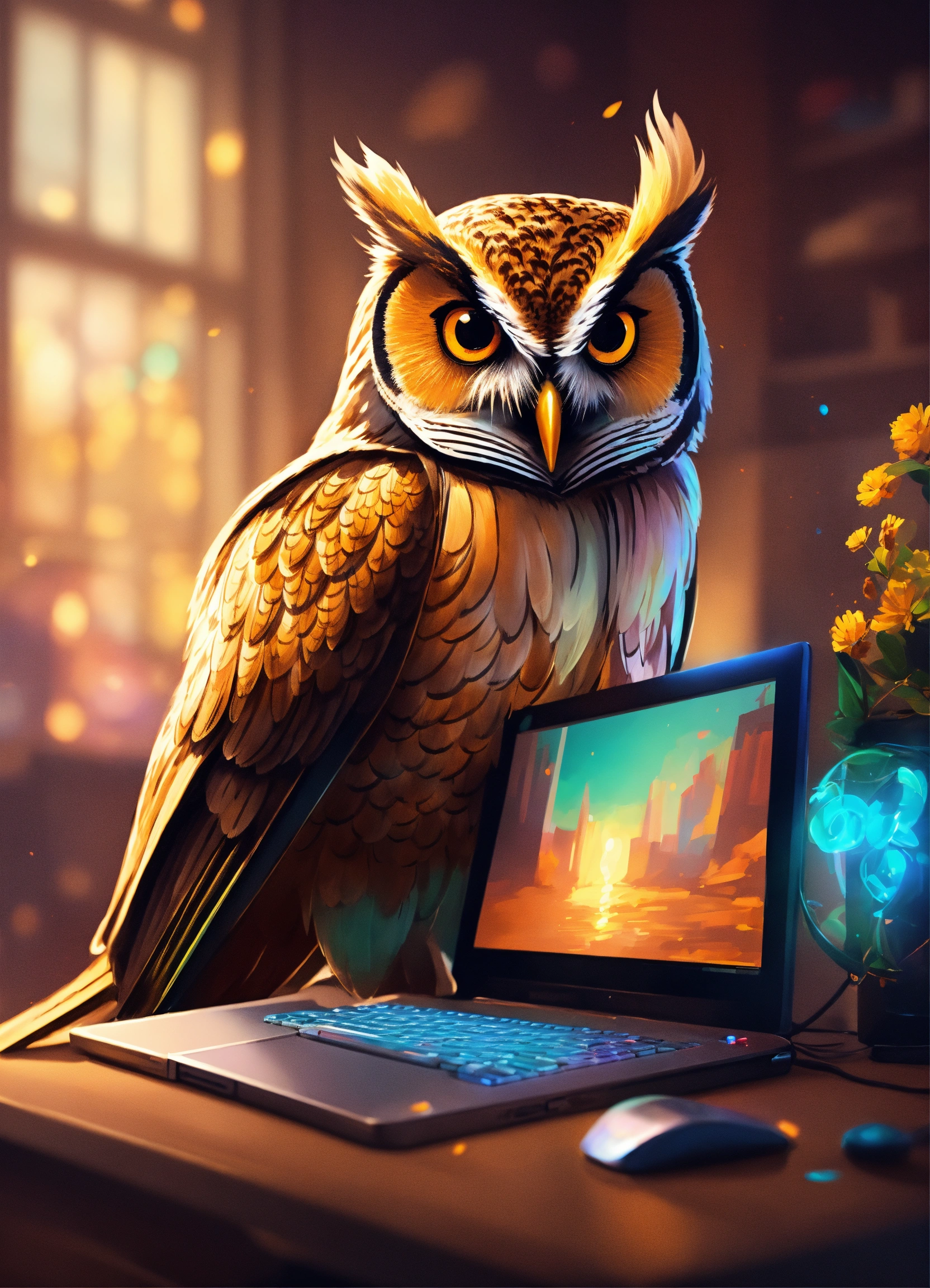 Lexica - Owl looking at a computer, elegant, digital painting, sharp ...