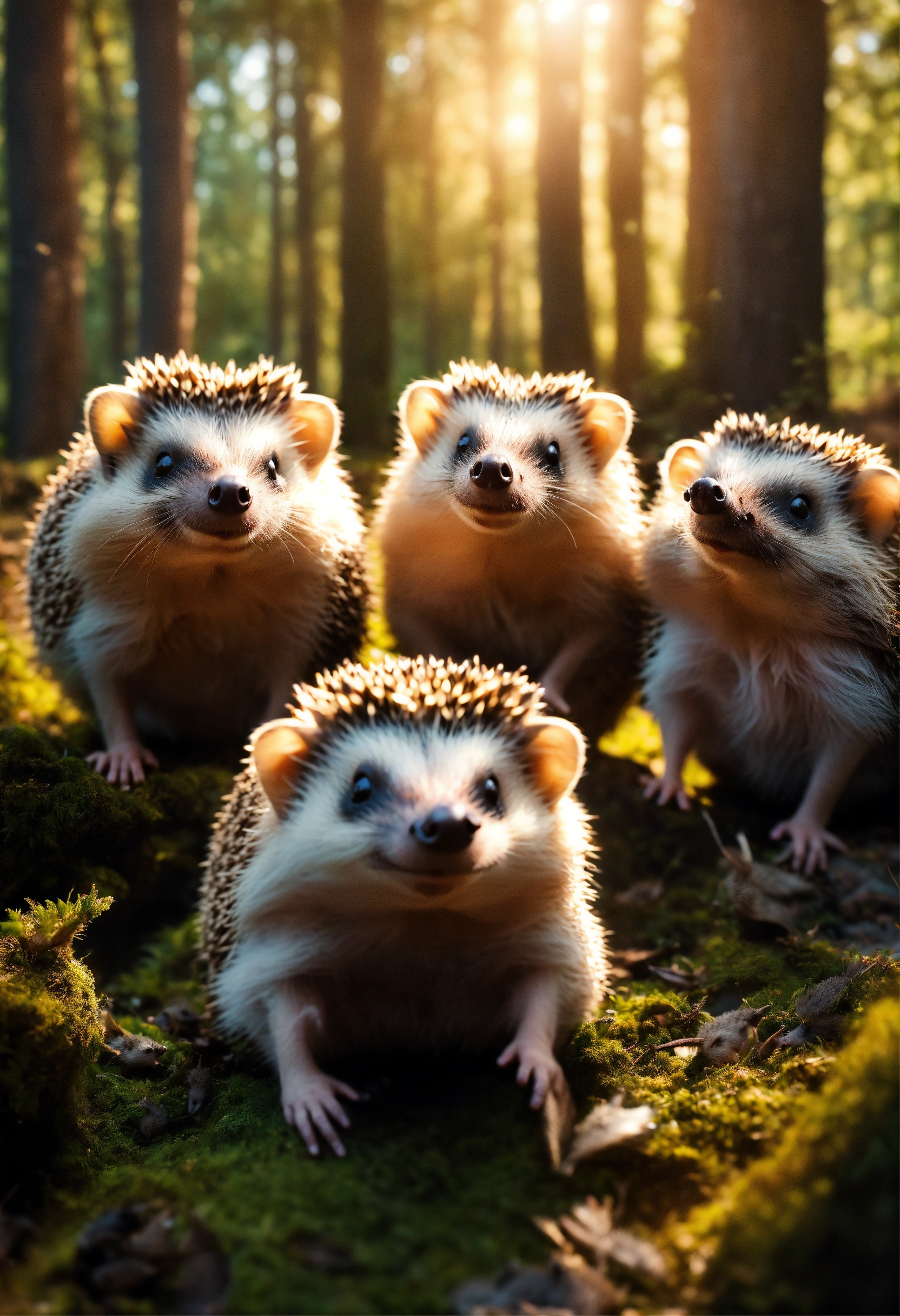 Lexica - 5 hedgehogs taking a selfie, having coffee in a clearing in ...