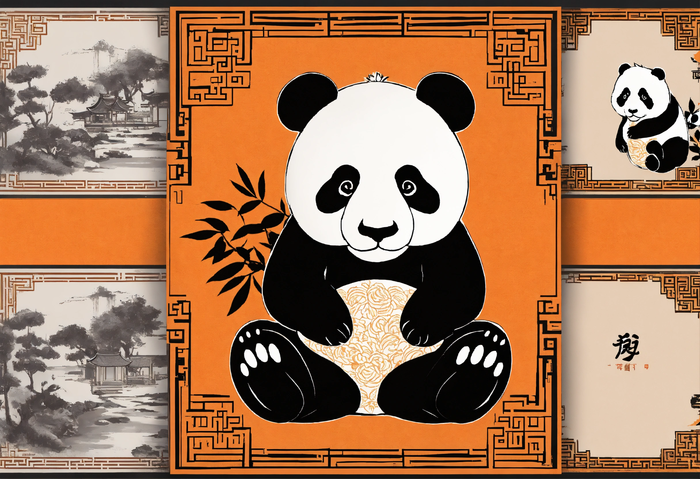Lexica - China PANDA VECTOR PICTURE . three colors orange,black and white