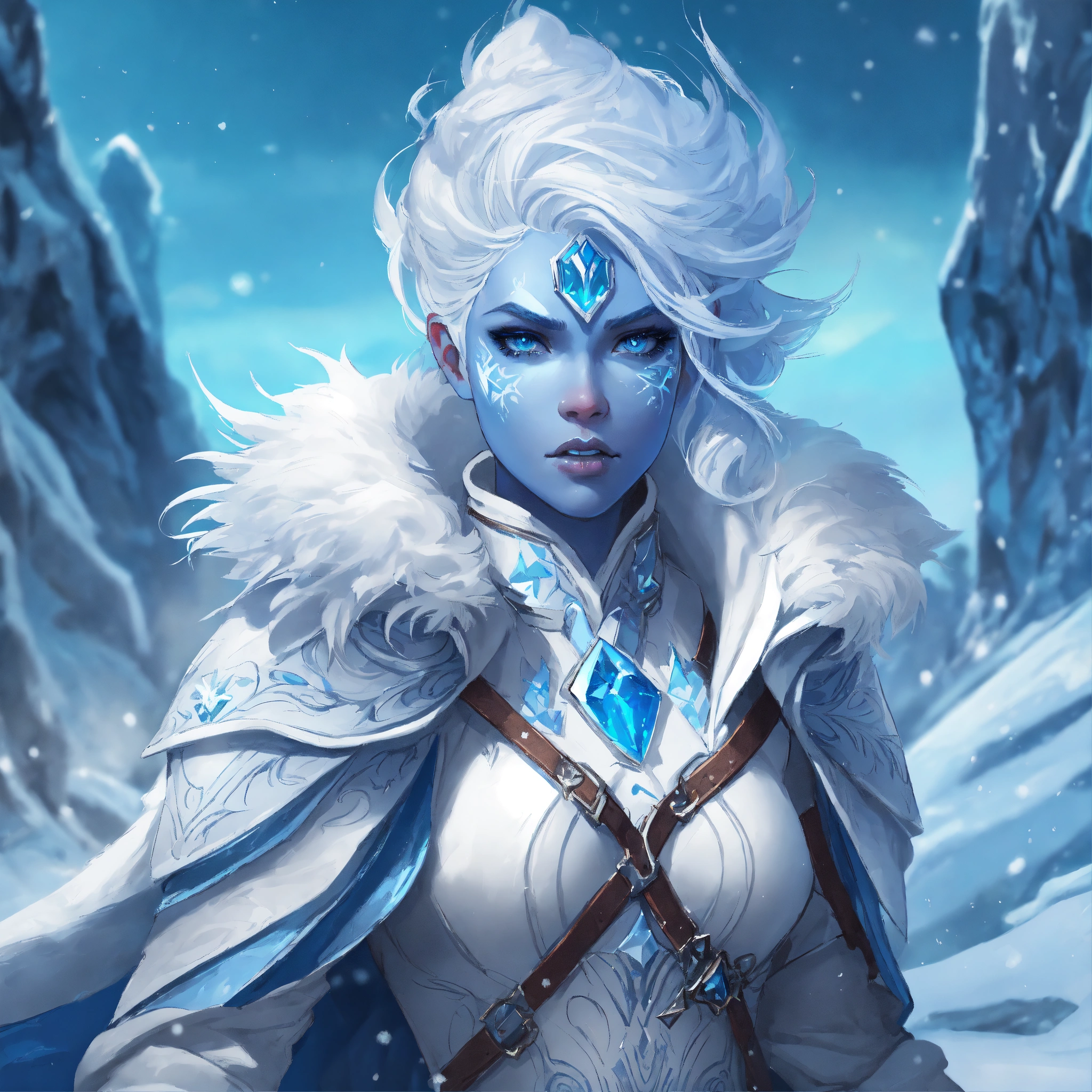 Lexica - Fantastical illustration, ice genasi, young woman, blue skin ...