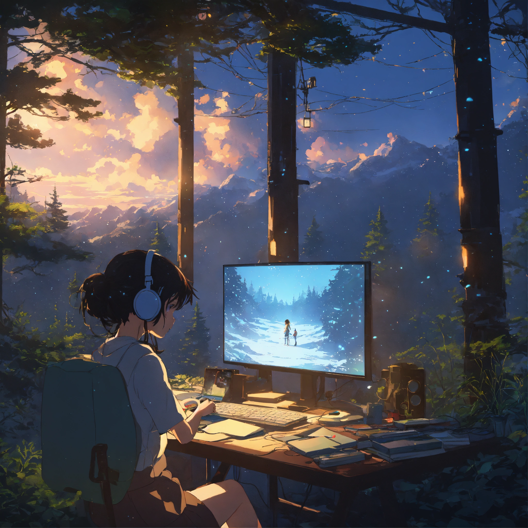 Lexica - Create a high resolution artwork of chillhop, Anime Girl is ...