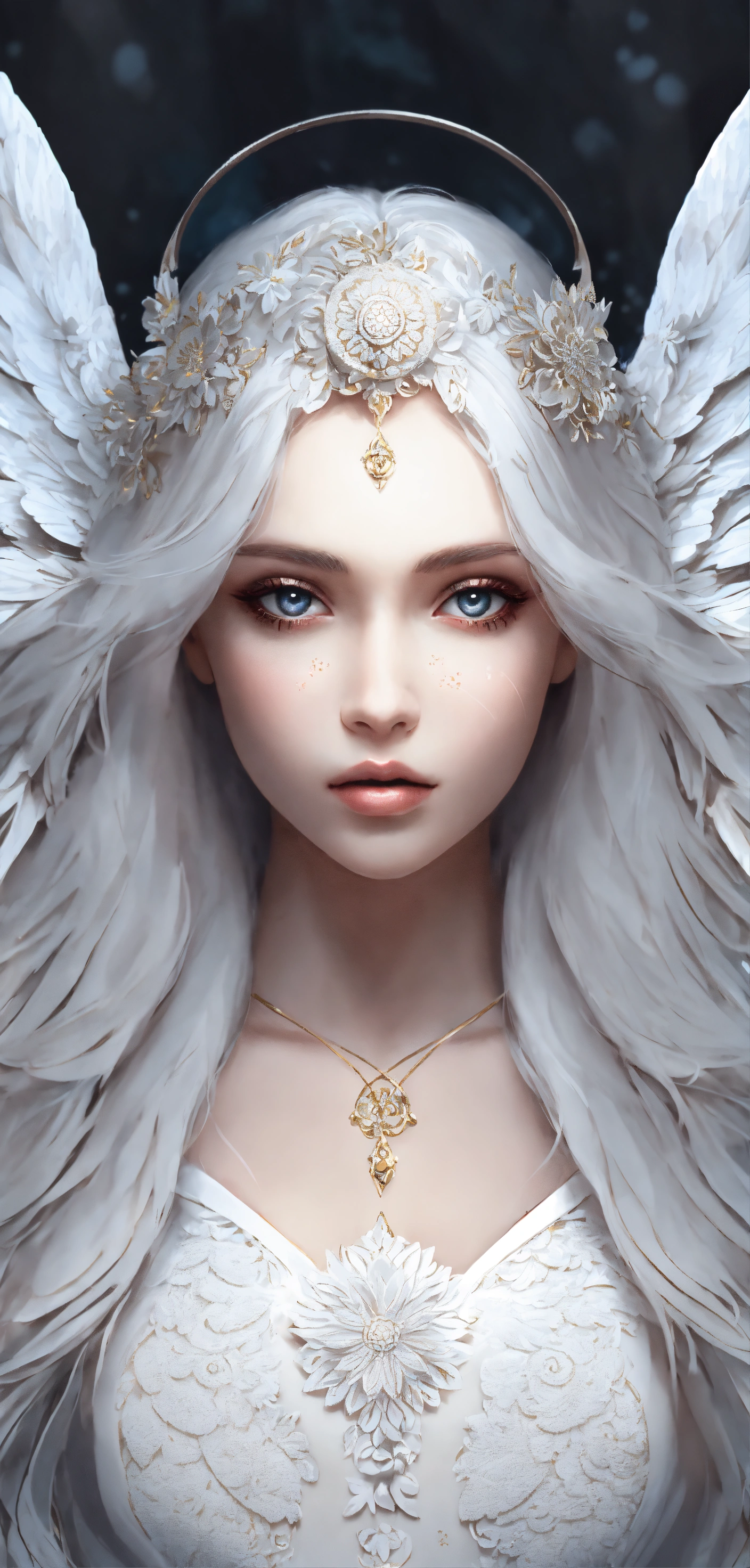 Lexica - Angel girl face with white angel wings, large and detailed 4D ...