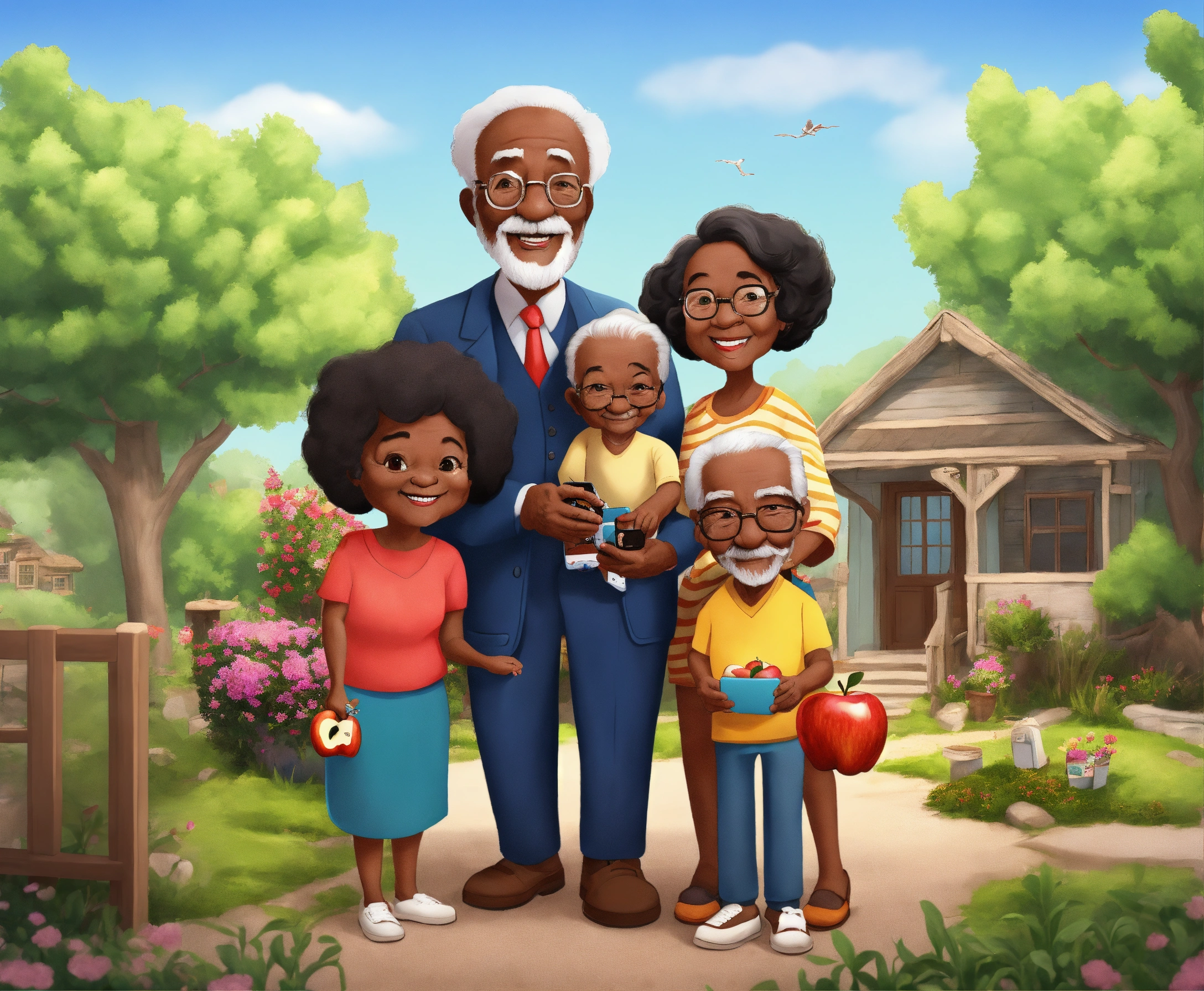 Lexica - Black elderly cartoon Grandpa's family took a photo with ...