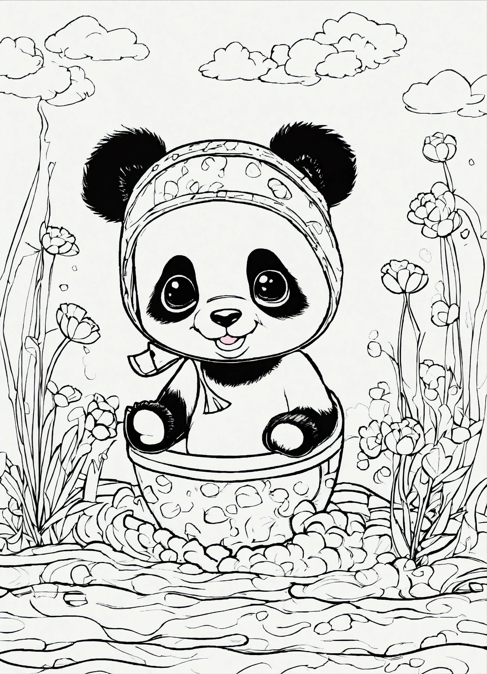 Lexica - Adorable baby girl panda swimming coloring page, no background ...