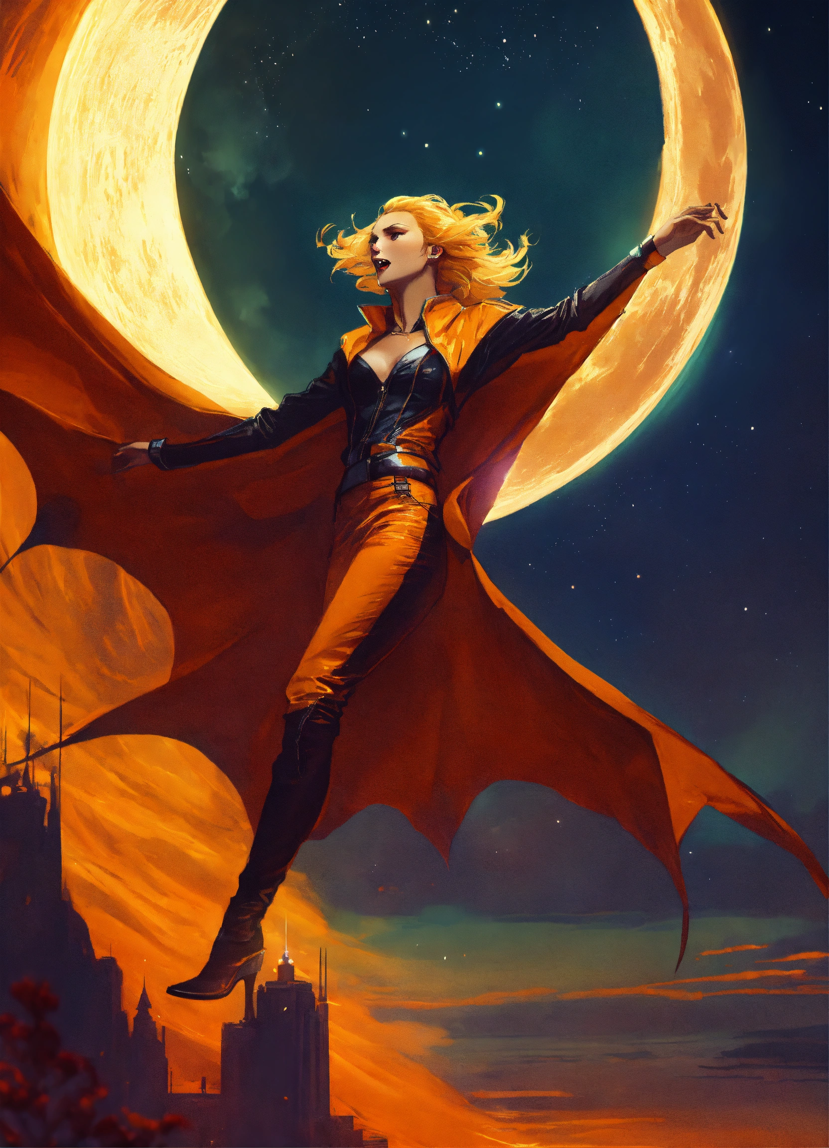 Lexica - A scary futuristic vampire flying, moonlit night, amber smooth ...