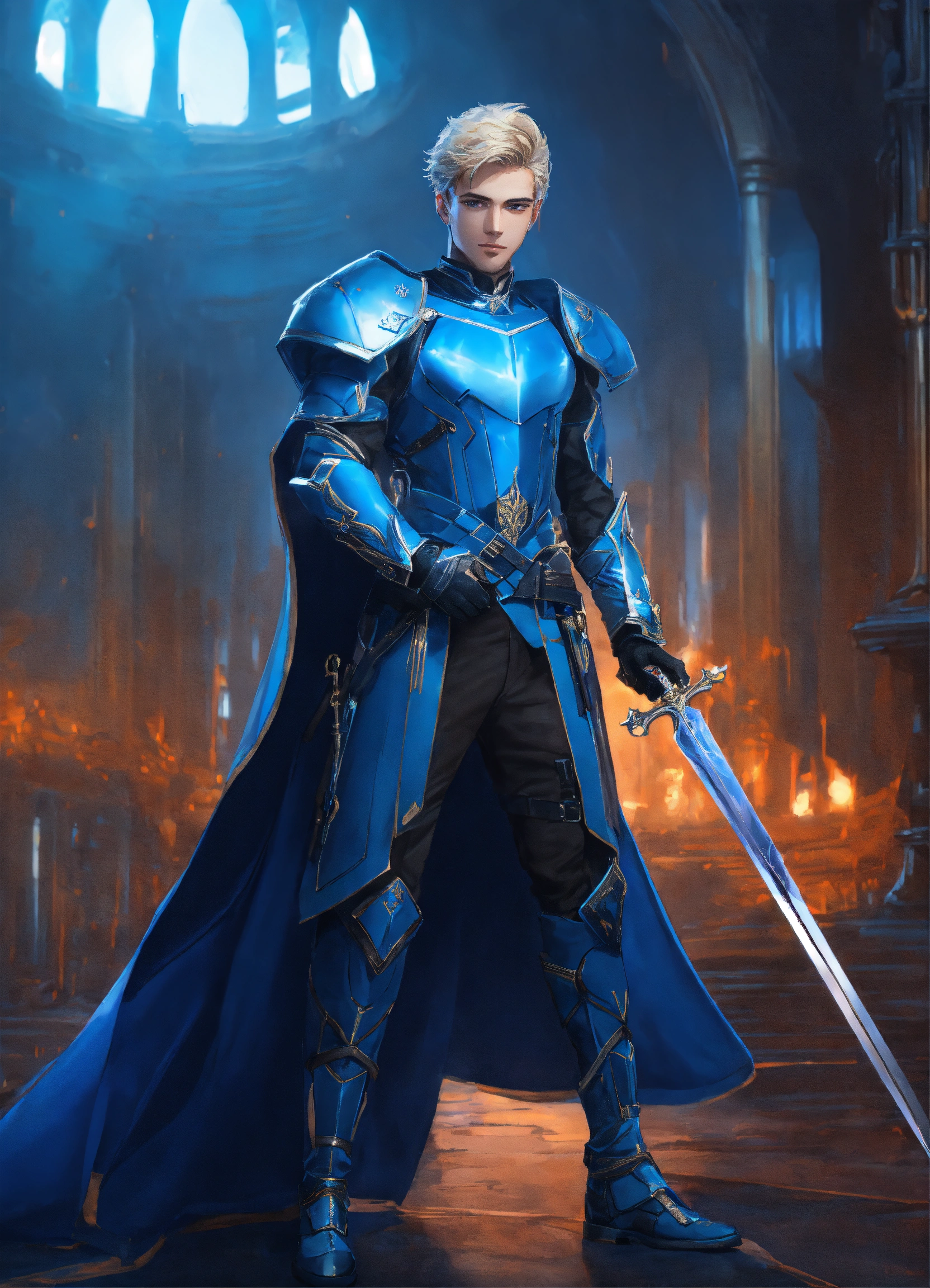 Lexica - Young blode male noble in futuristic blue uniform with steel ...