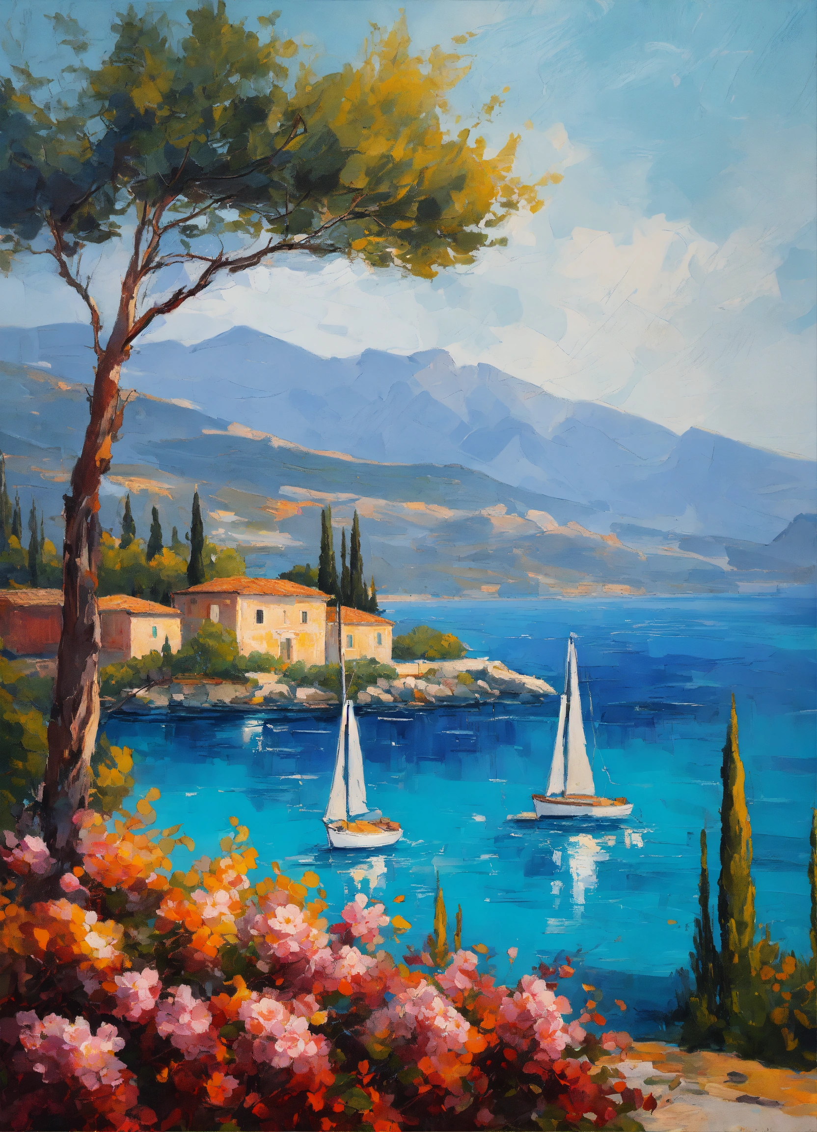 Lexica - Mediterranean landscape in the foreground beautiful bushes ...