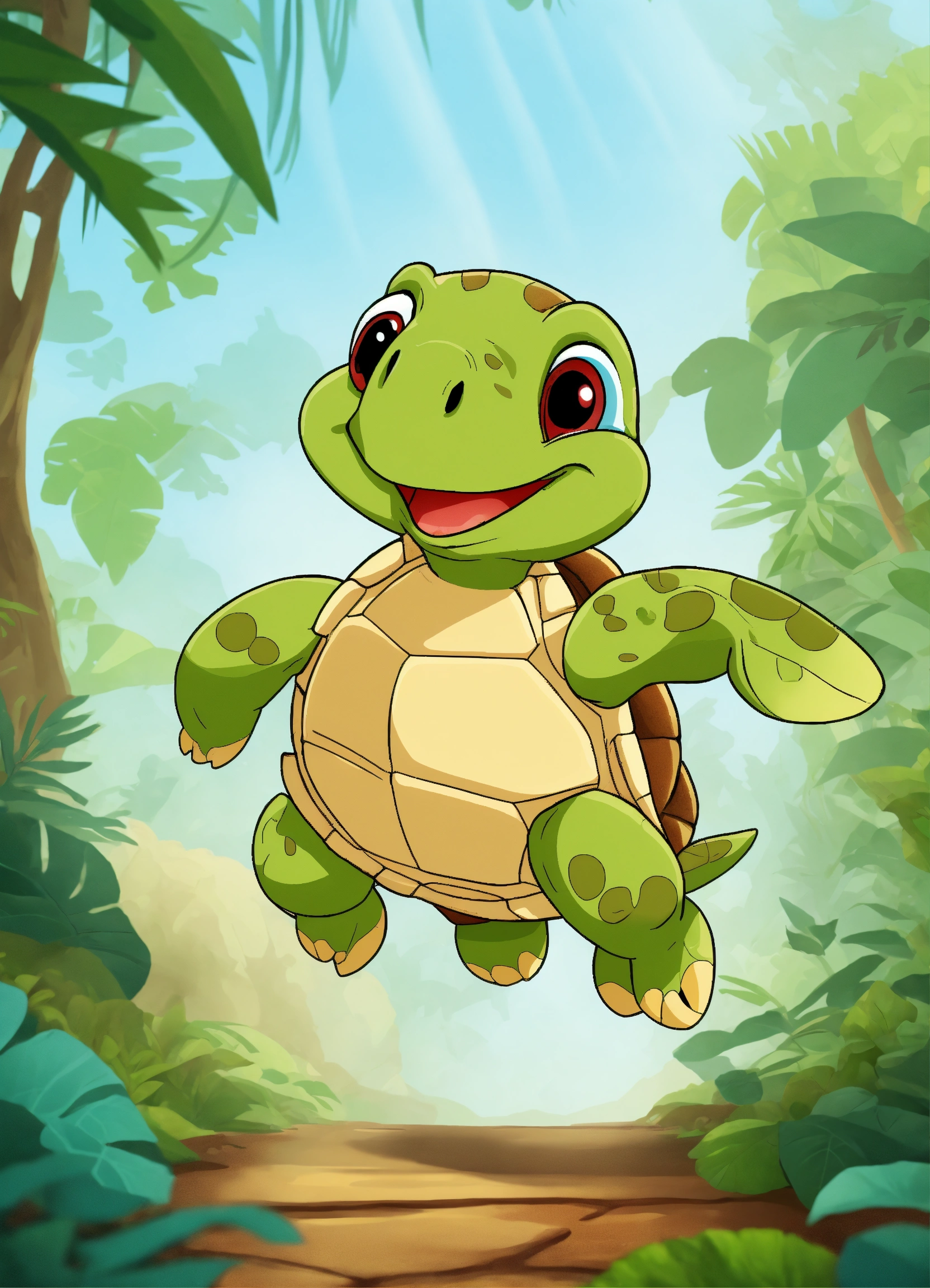 Lexica - Cartoon cute turtle running in jungle