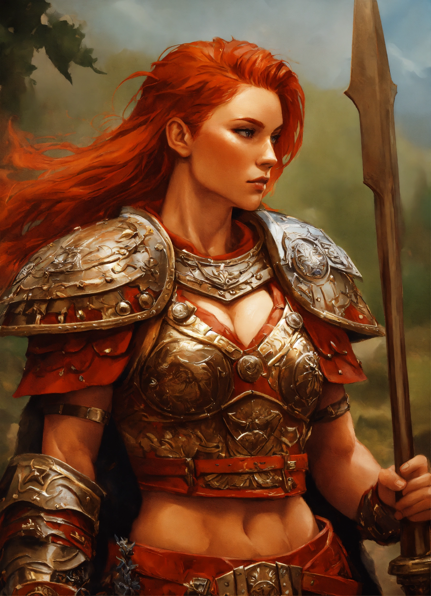 Lexica - Red head, female gladiator, warrior, tall, muscular, broad ...