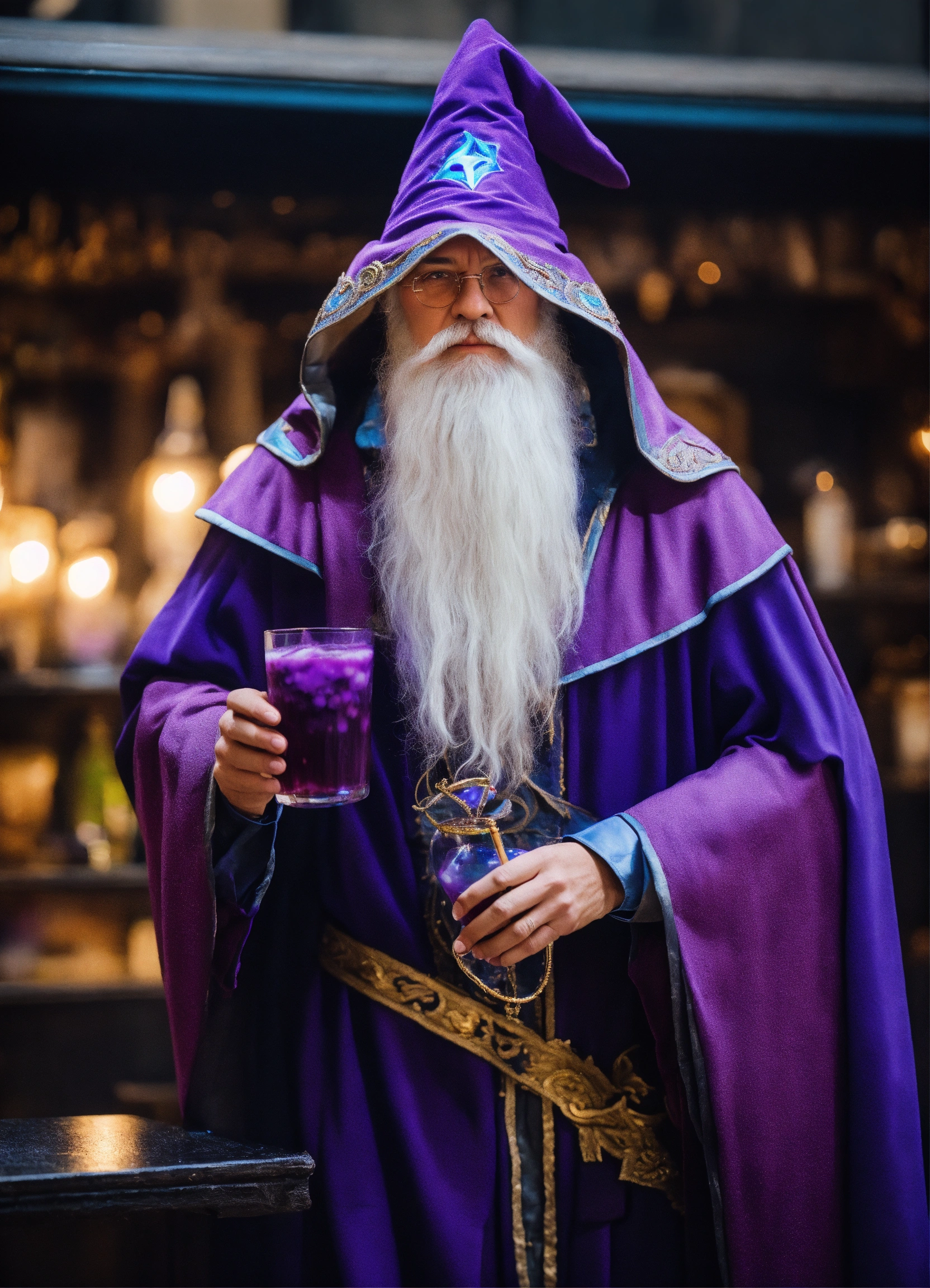 Lexica - Wizard holding a purple drink