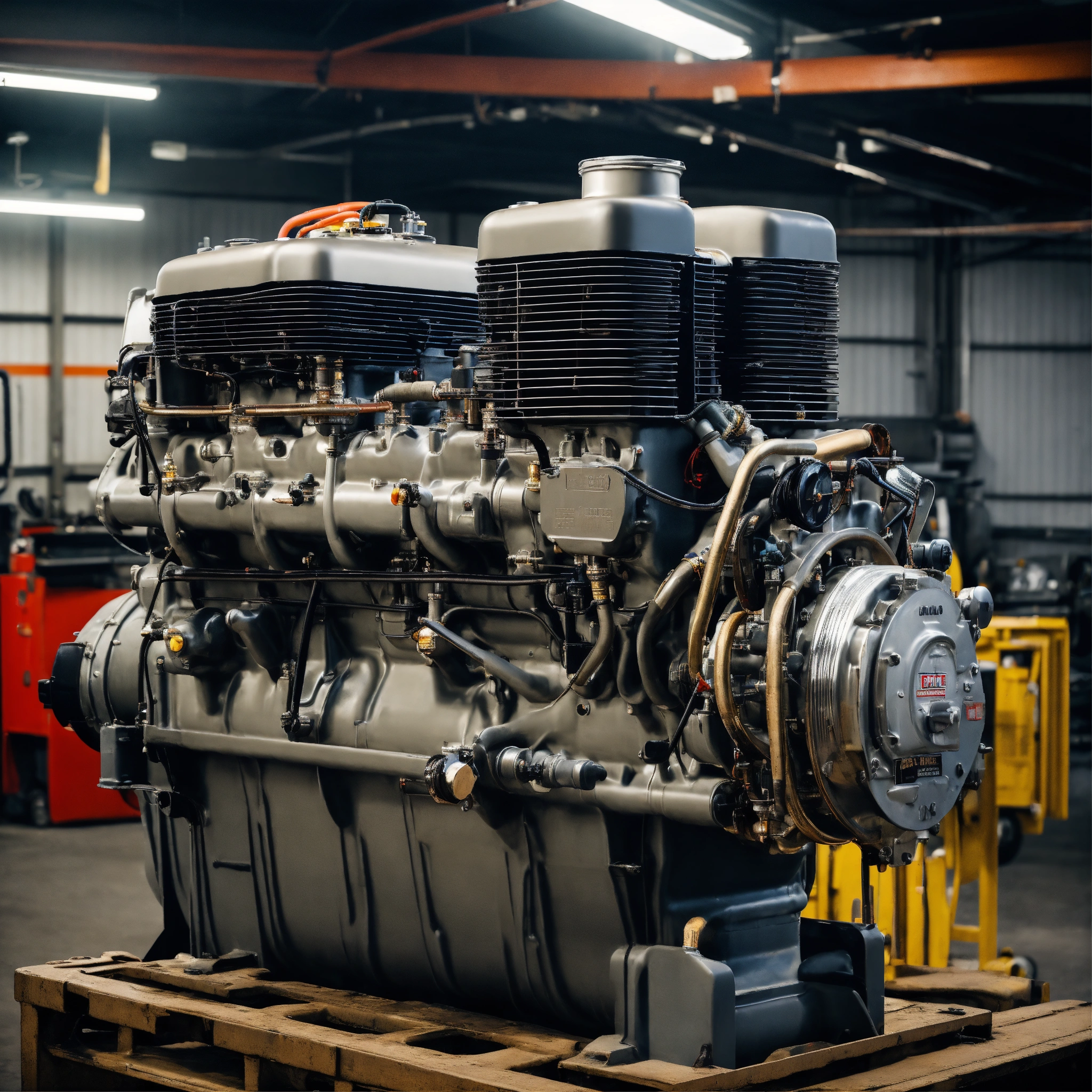 Lexica - A photo of a large diesel engine. The engine is clean and well ...