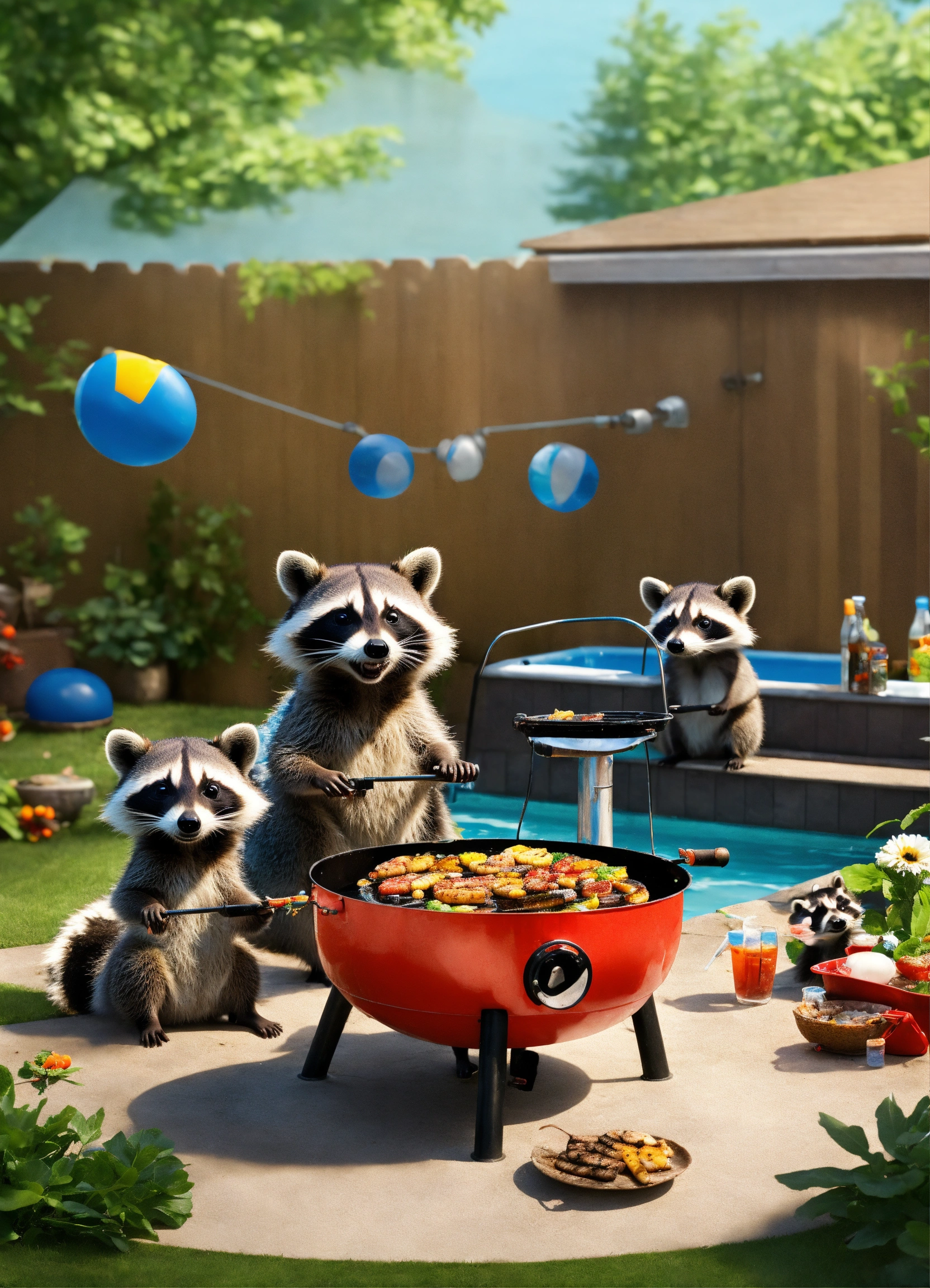 Lexica - A raccoon family celebrating Labor Day in their backyard that ...