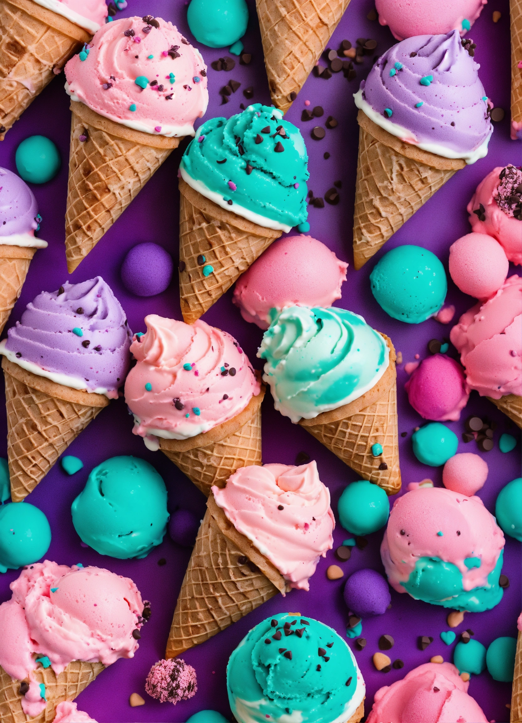 Lexica Realistic Icecream Cone With Pink Icecream Teal Icecream And Purple Icecream With 