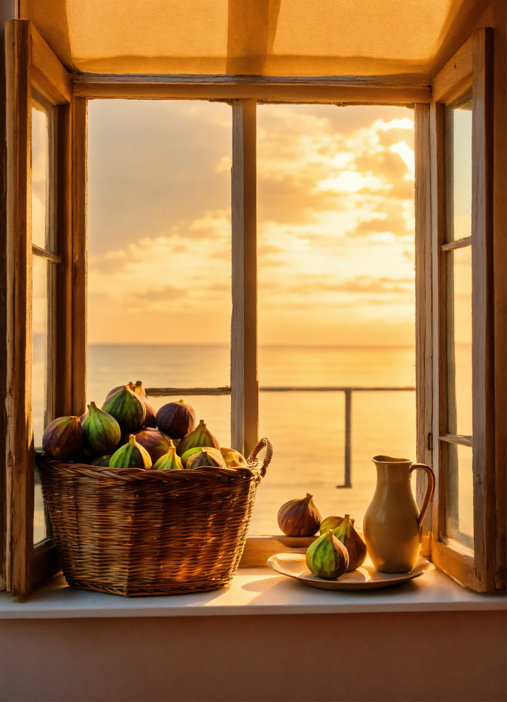 Lexica - A window overlooking the calm sea of summer, on the windowsill ...