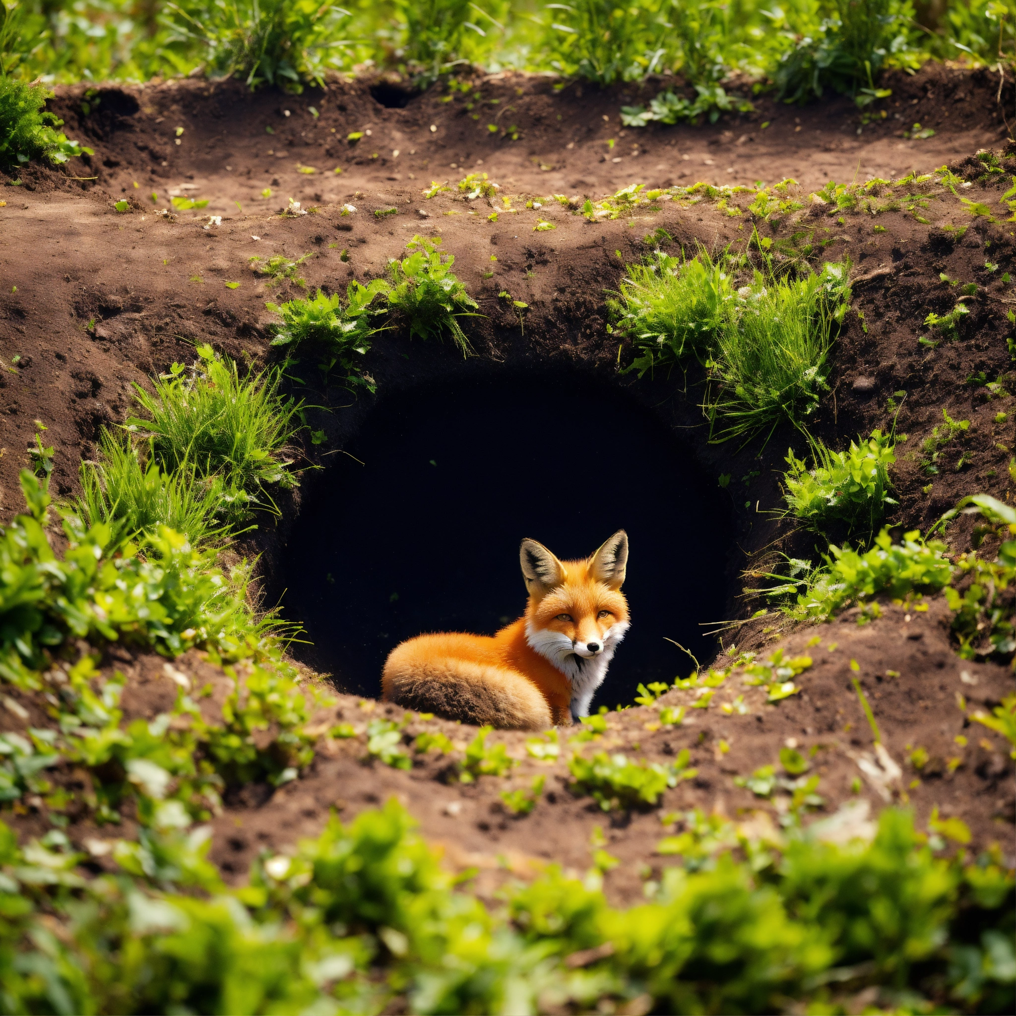 Lexica - Fox tail coming out of a hole in the ground