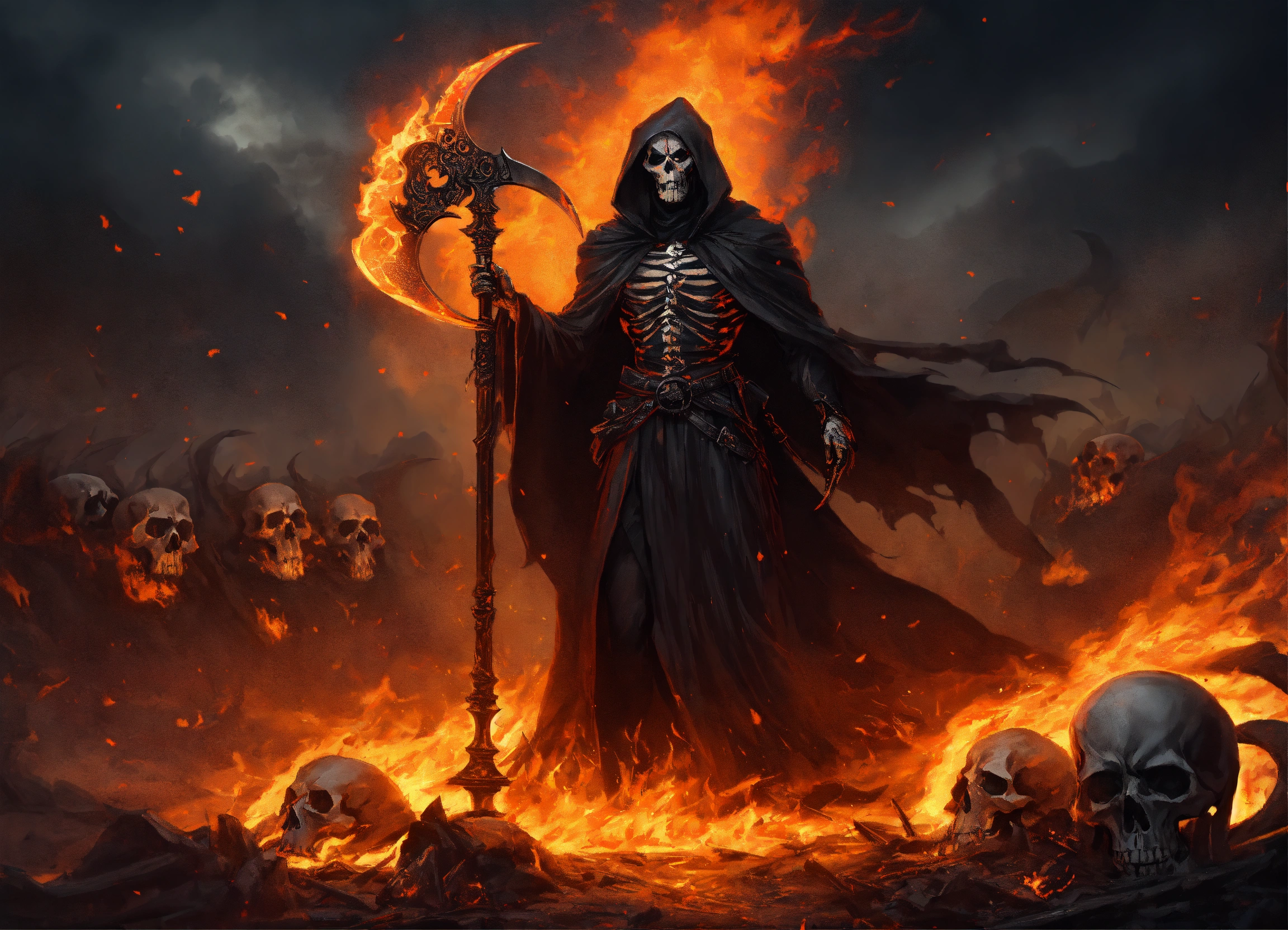 Lexica - Menacing grim reaper with flaming scythe raised for the kill ...