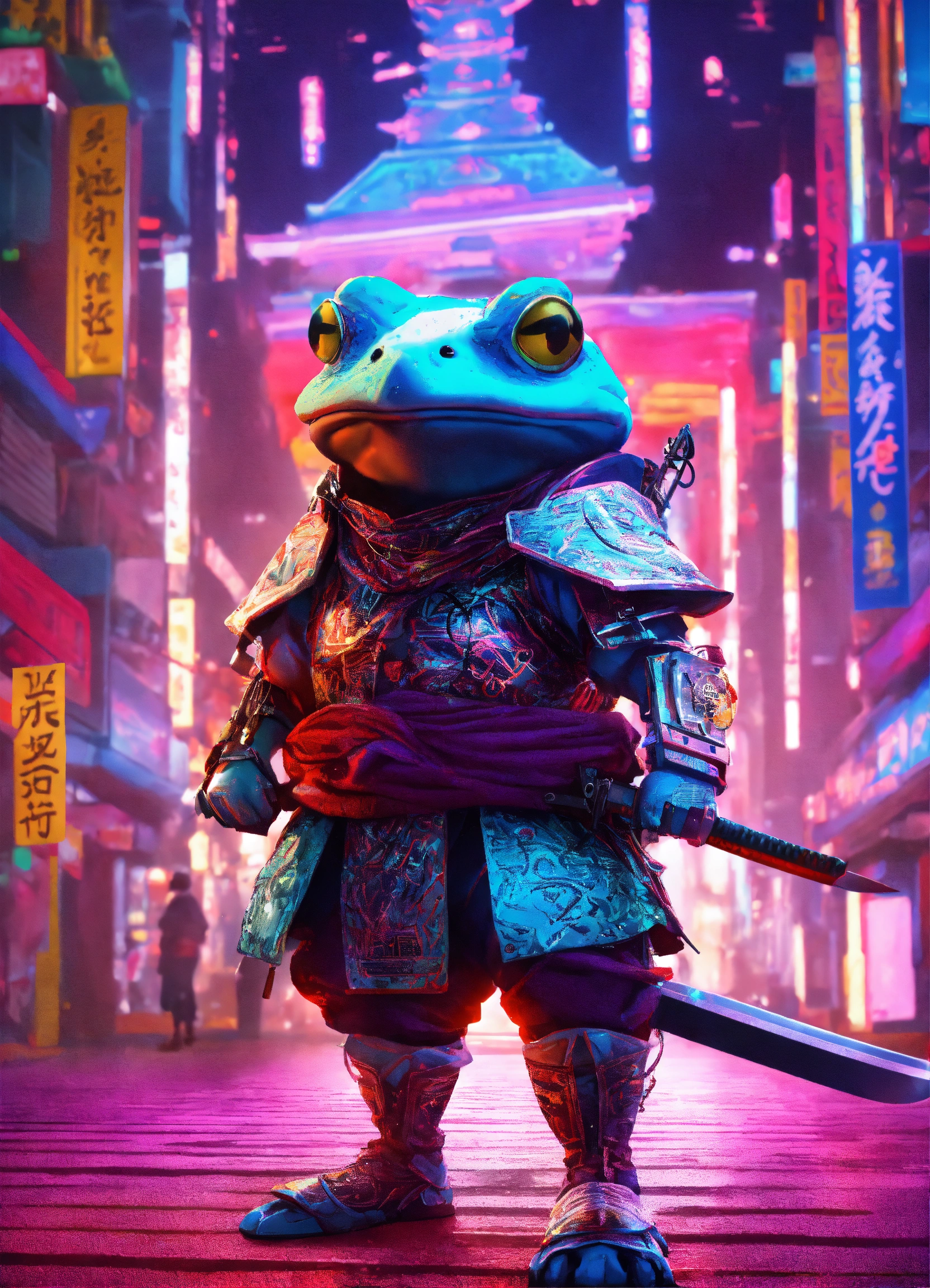 Lexica - A diamond metal occult toad as a Samurai with a sword in a ...