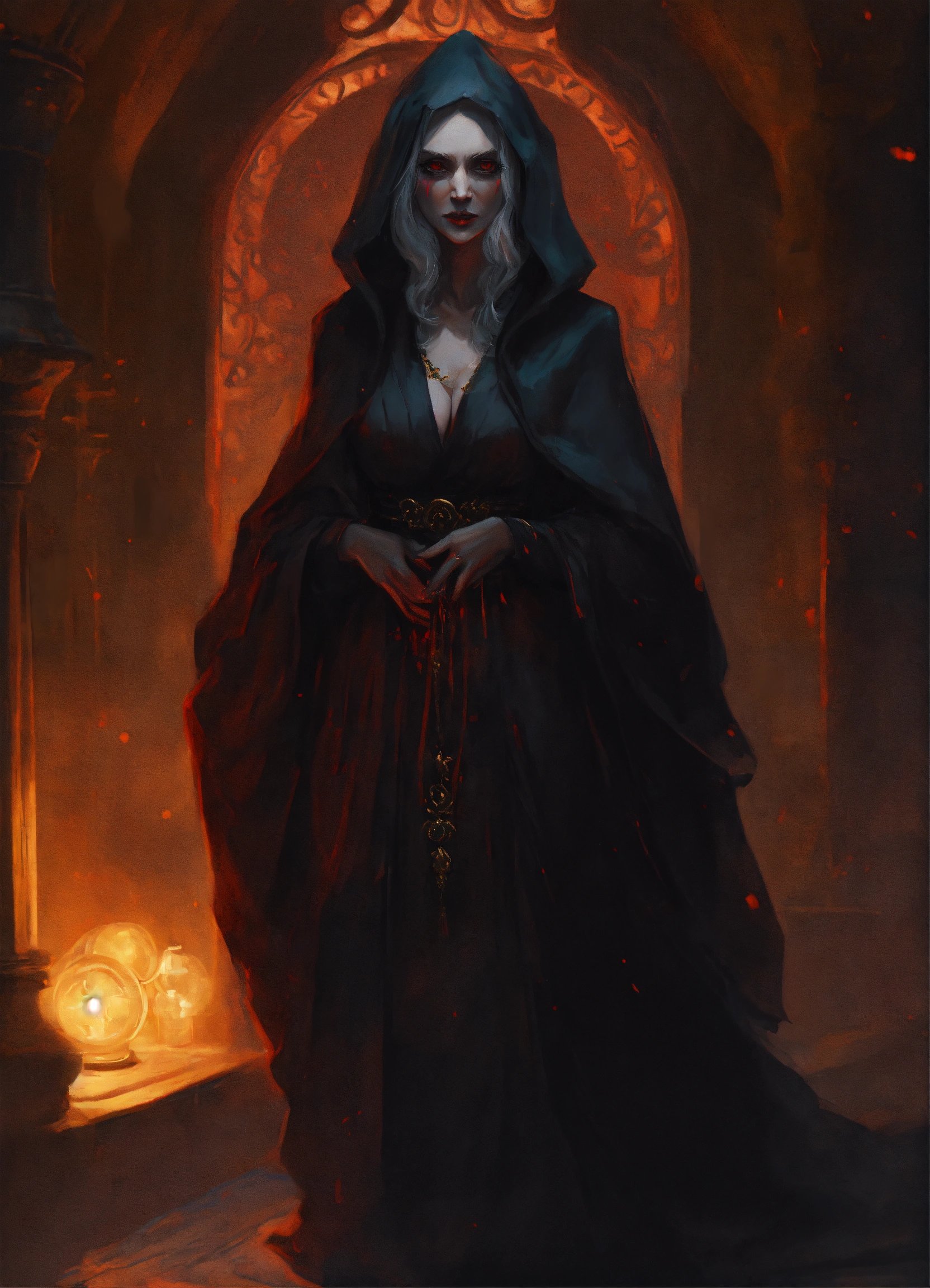 Lexica - A demon old female, with pale skin in a black robe