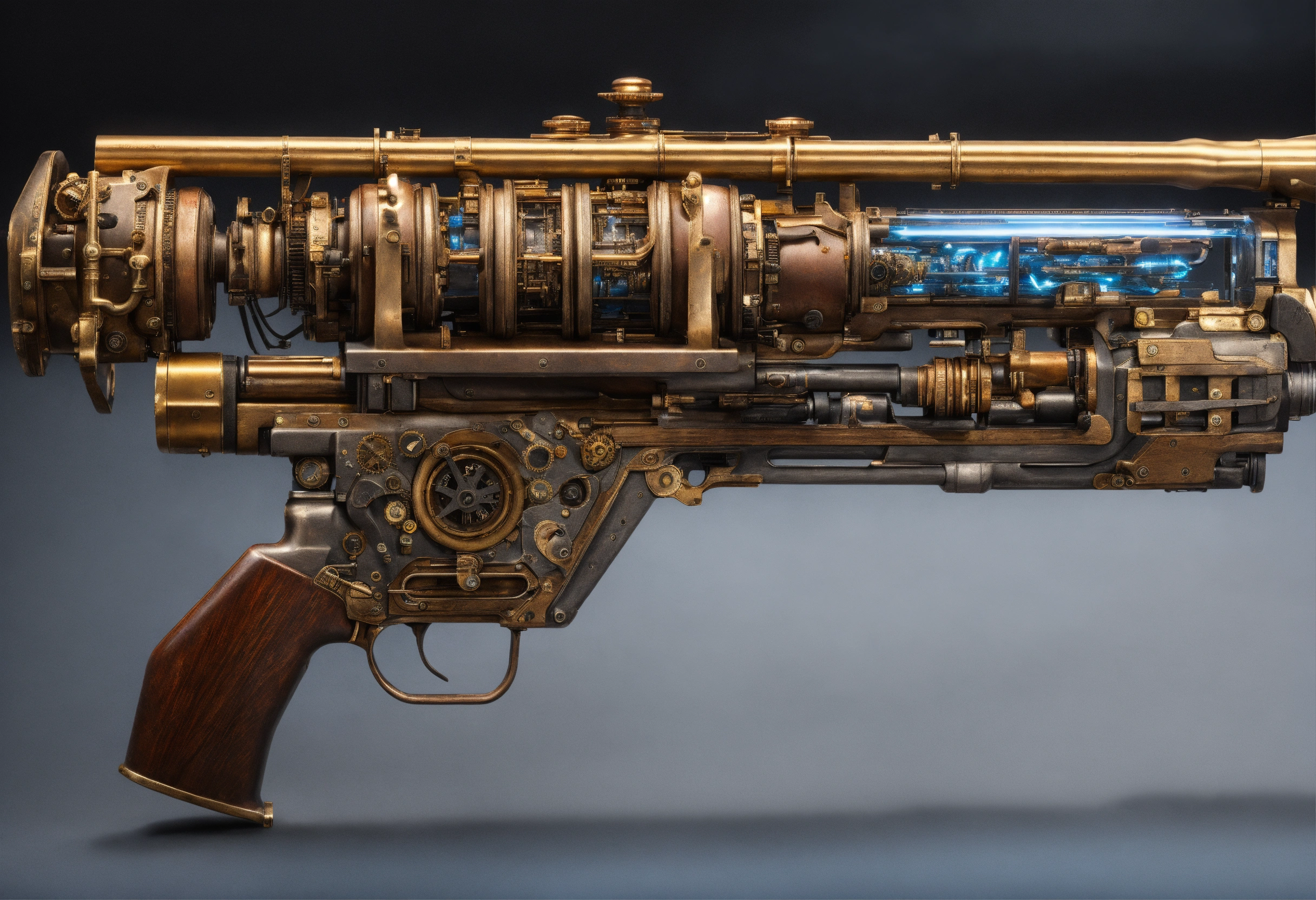 Lexica - Side view of the full image of a steampunk energy rifle