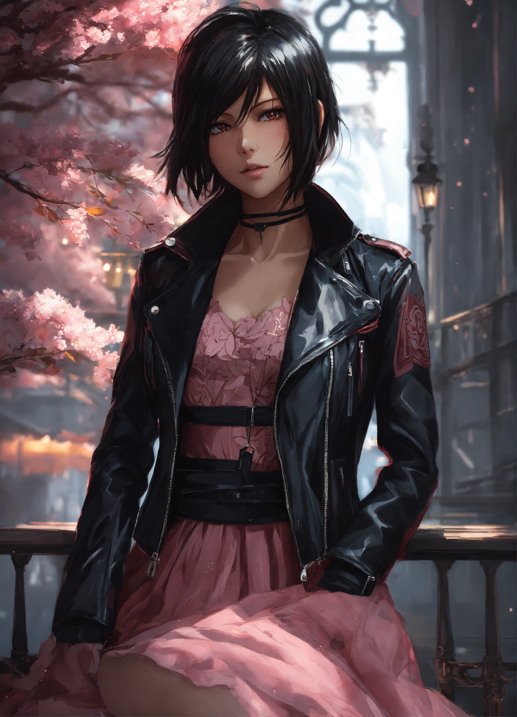 Lexica Anime Artwork Of Mikasa Ackerman In A Detailed Intricate Pink And Black Dress And A 