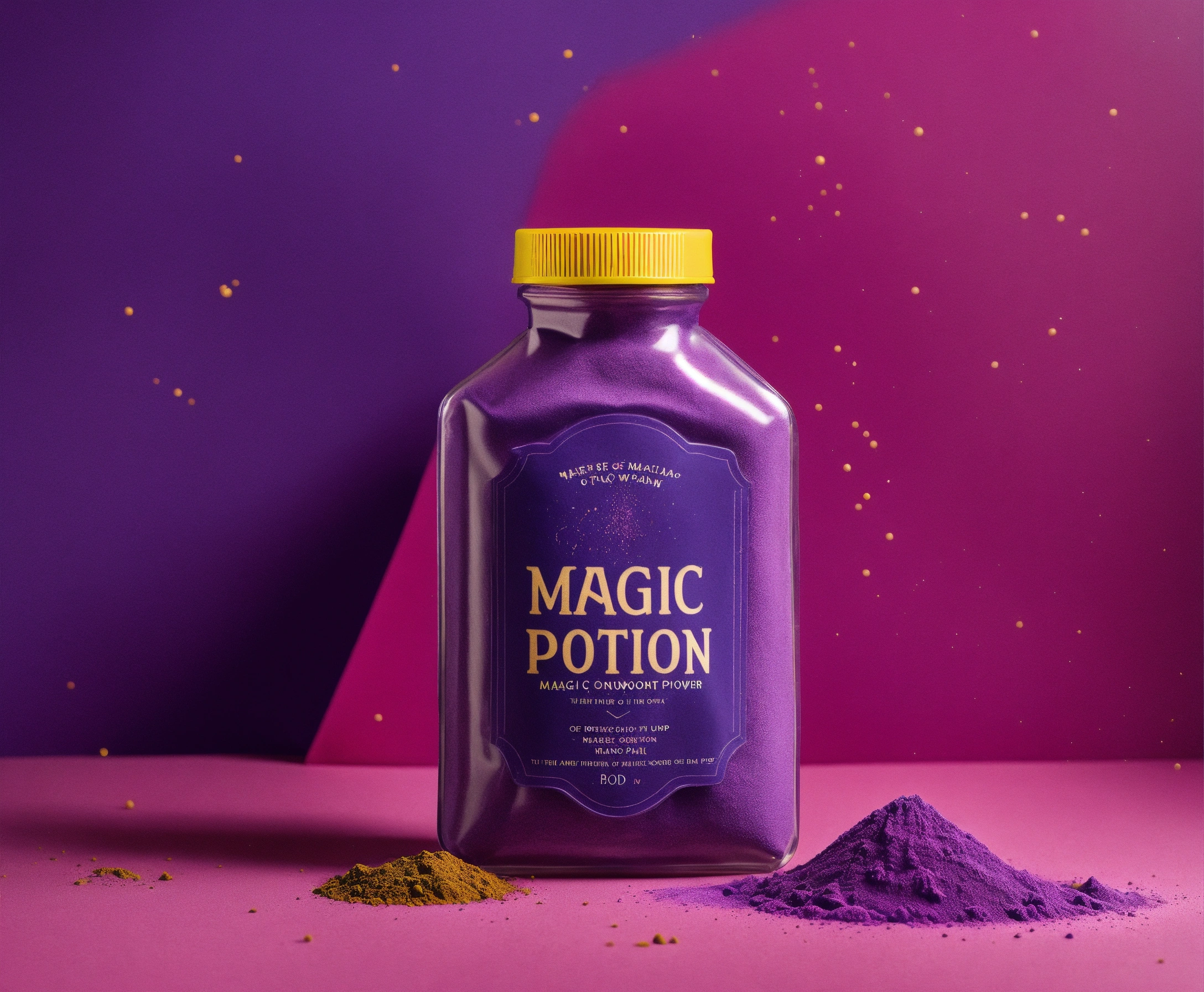 Lexica - Dieline of a magic potion shaped stand up pouch with purple powder