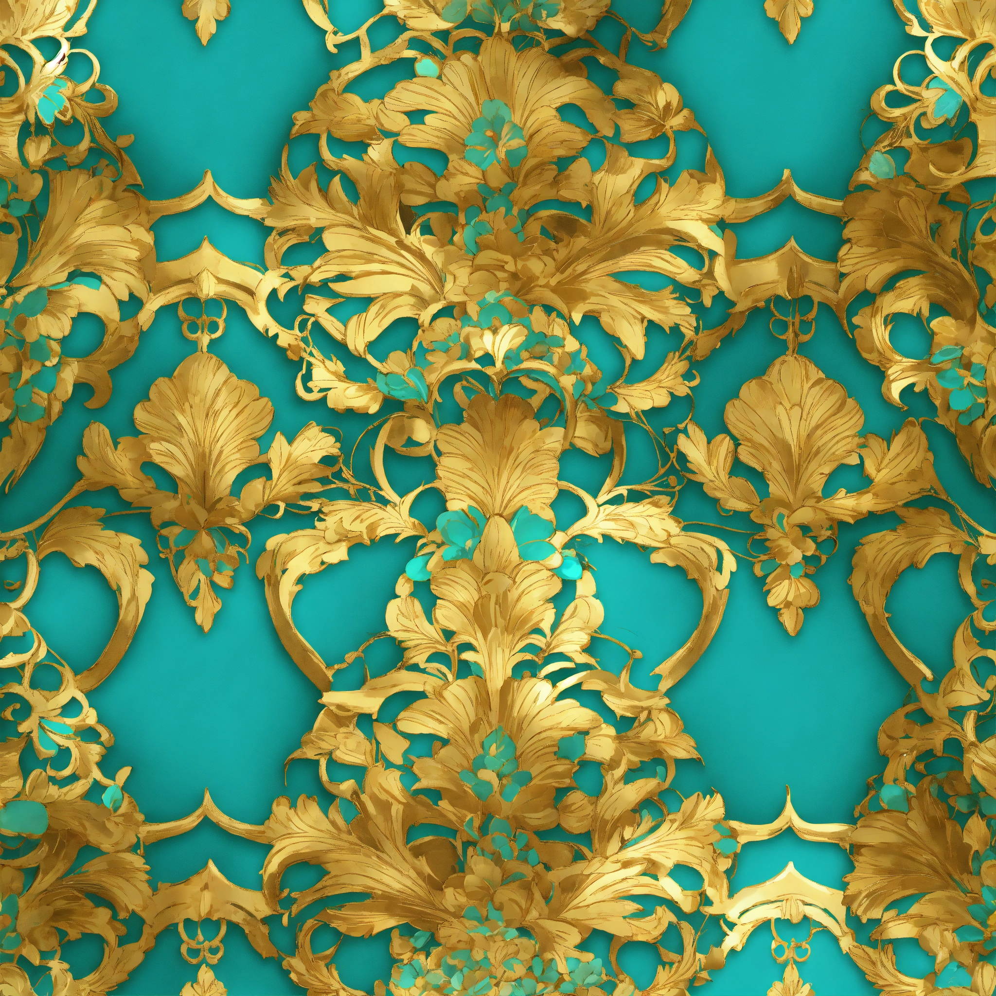 Lexica - Turquoise, gold, seamless pattern
