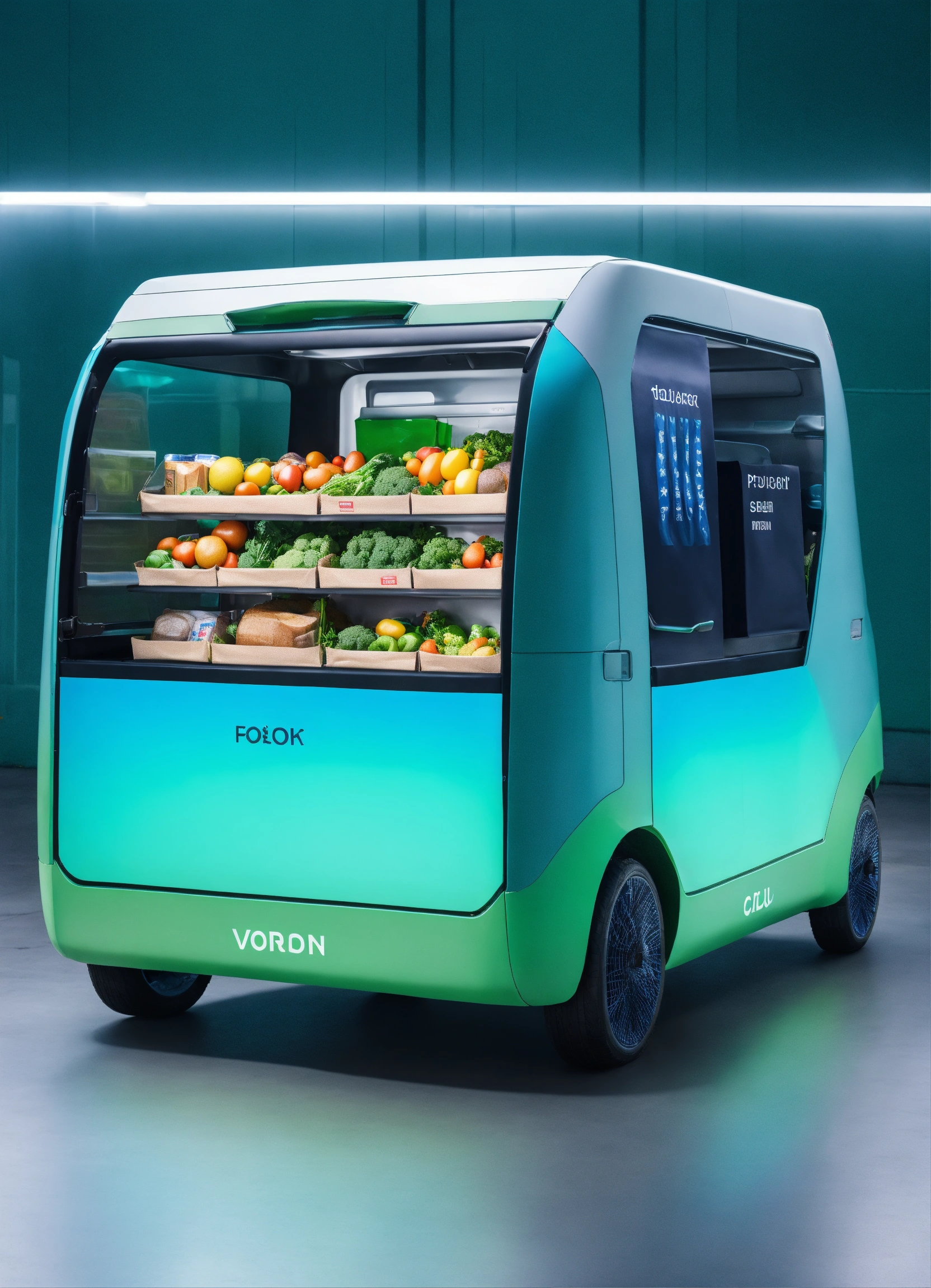 Lexica - Autonomous Grocery delivery vehicle. Many Grocery bags inside ...