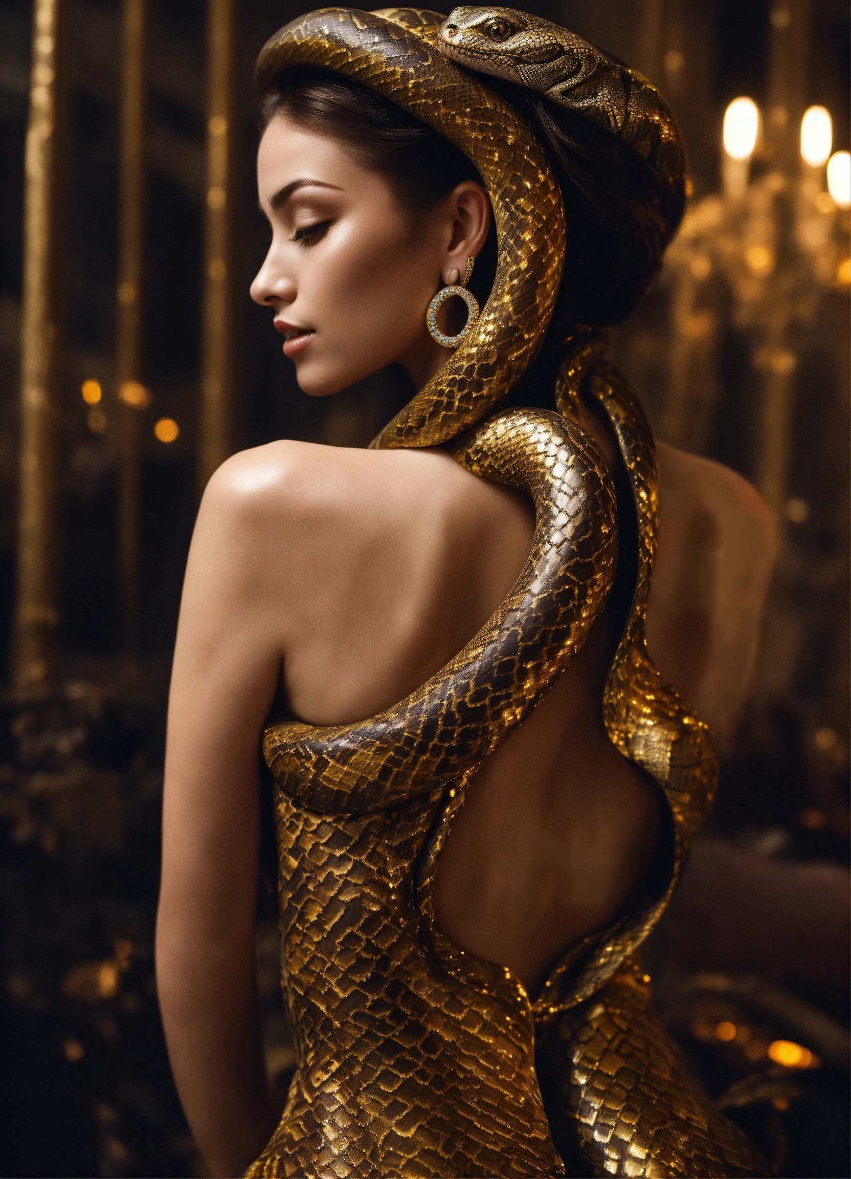 Lexica - Beautiful woman looks like a Snake, open back, clothes like a ...