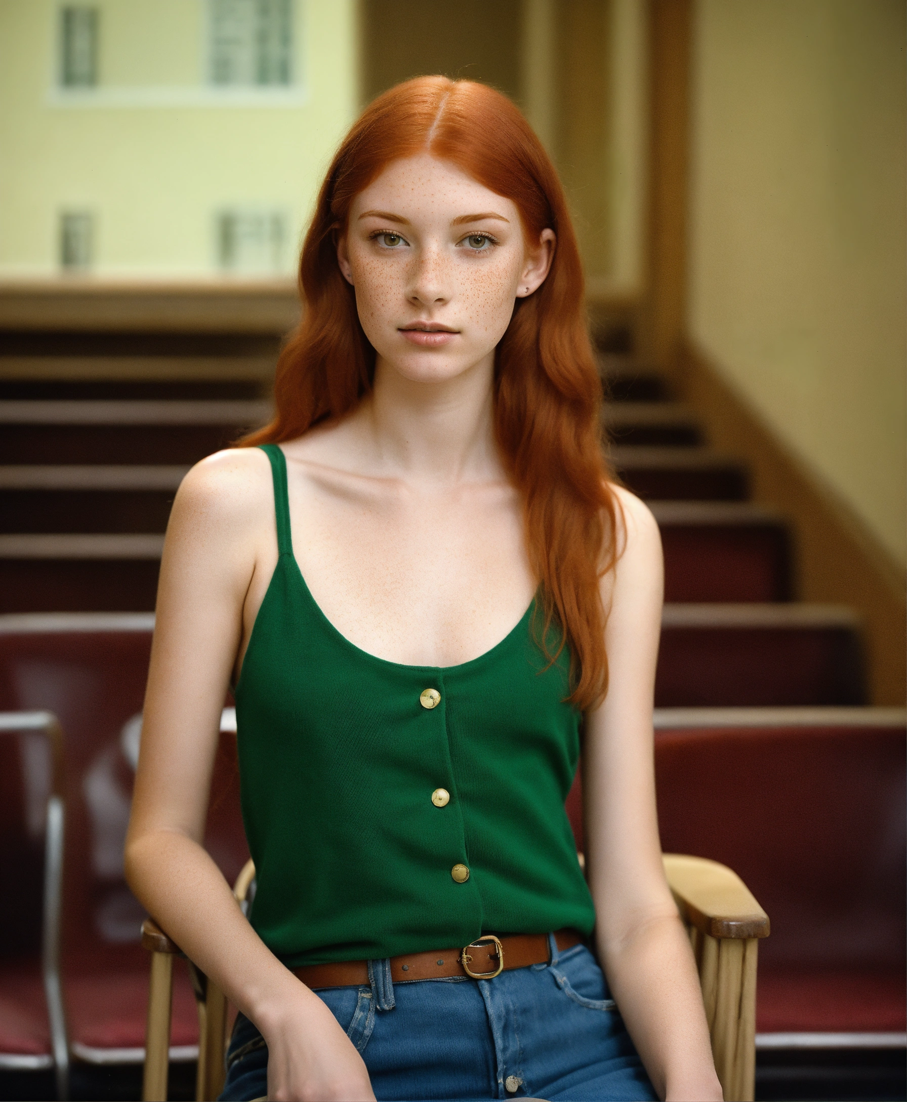 Lexica - Realistic photo of a tall and skinny twenty-year-old redhead female with freckles
