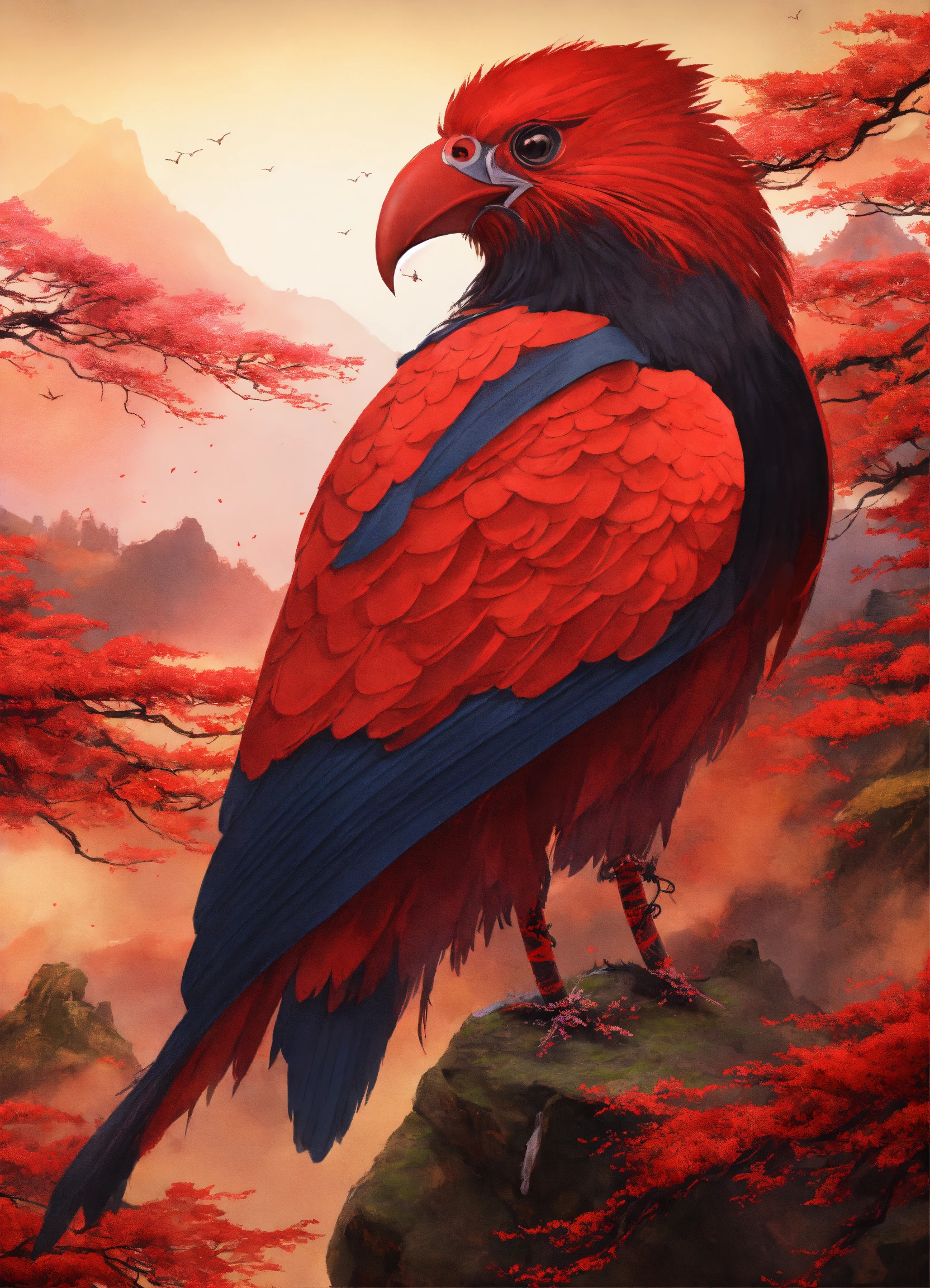 Lexica - Tengu japon, long nez de 50 cm rouge, dans la montagne