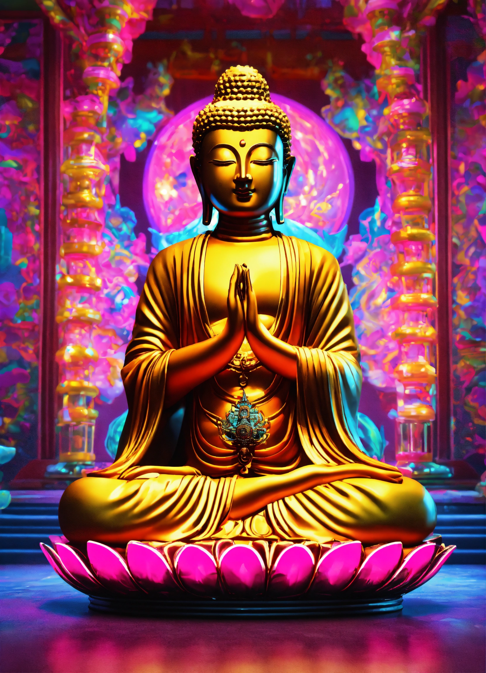 Lexica - Gelly cute adorable buddha and behind unicorns, neon glow ...