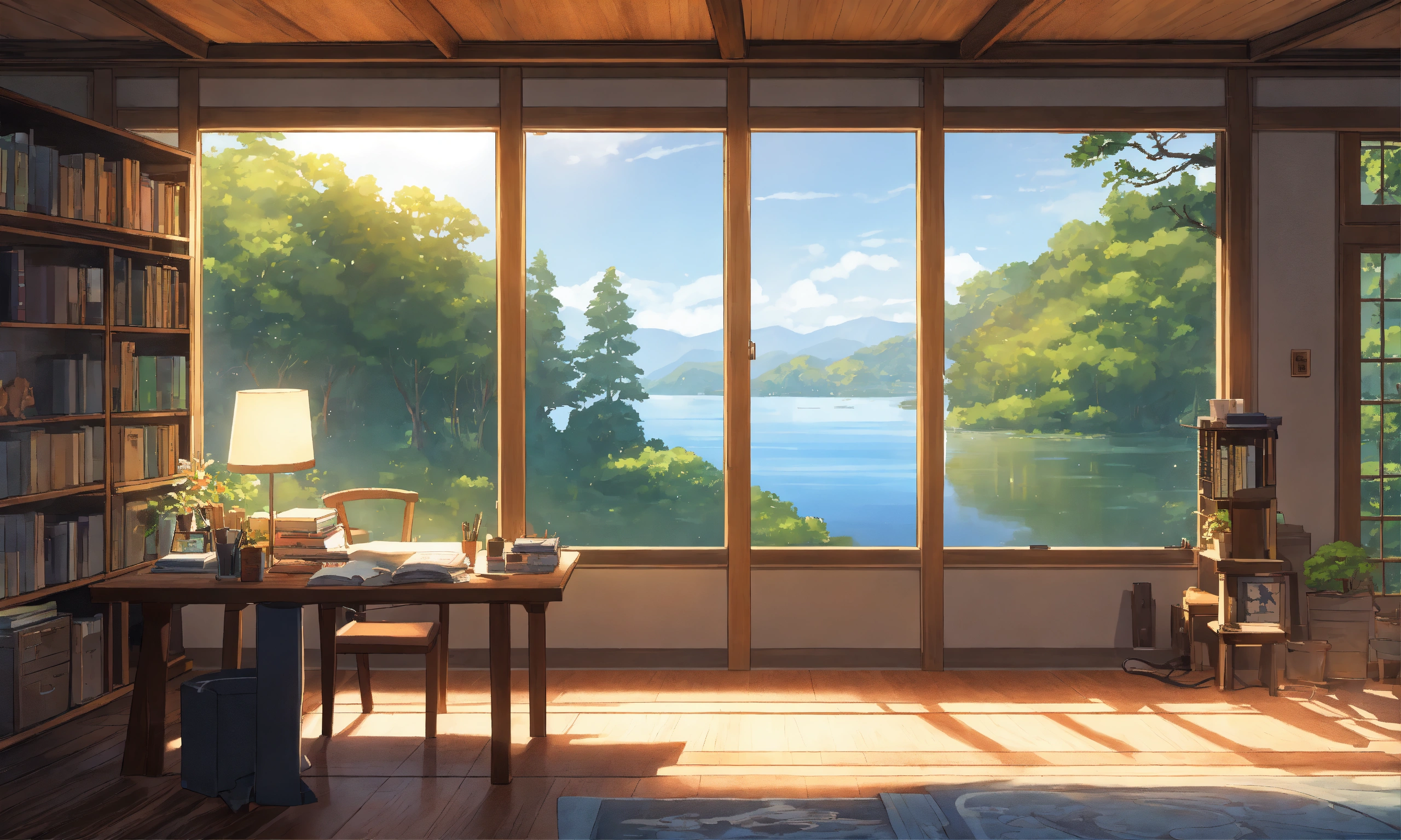 Lexica - Minimal study room in lake side house, wooden acrylic washed ...