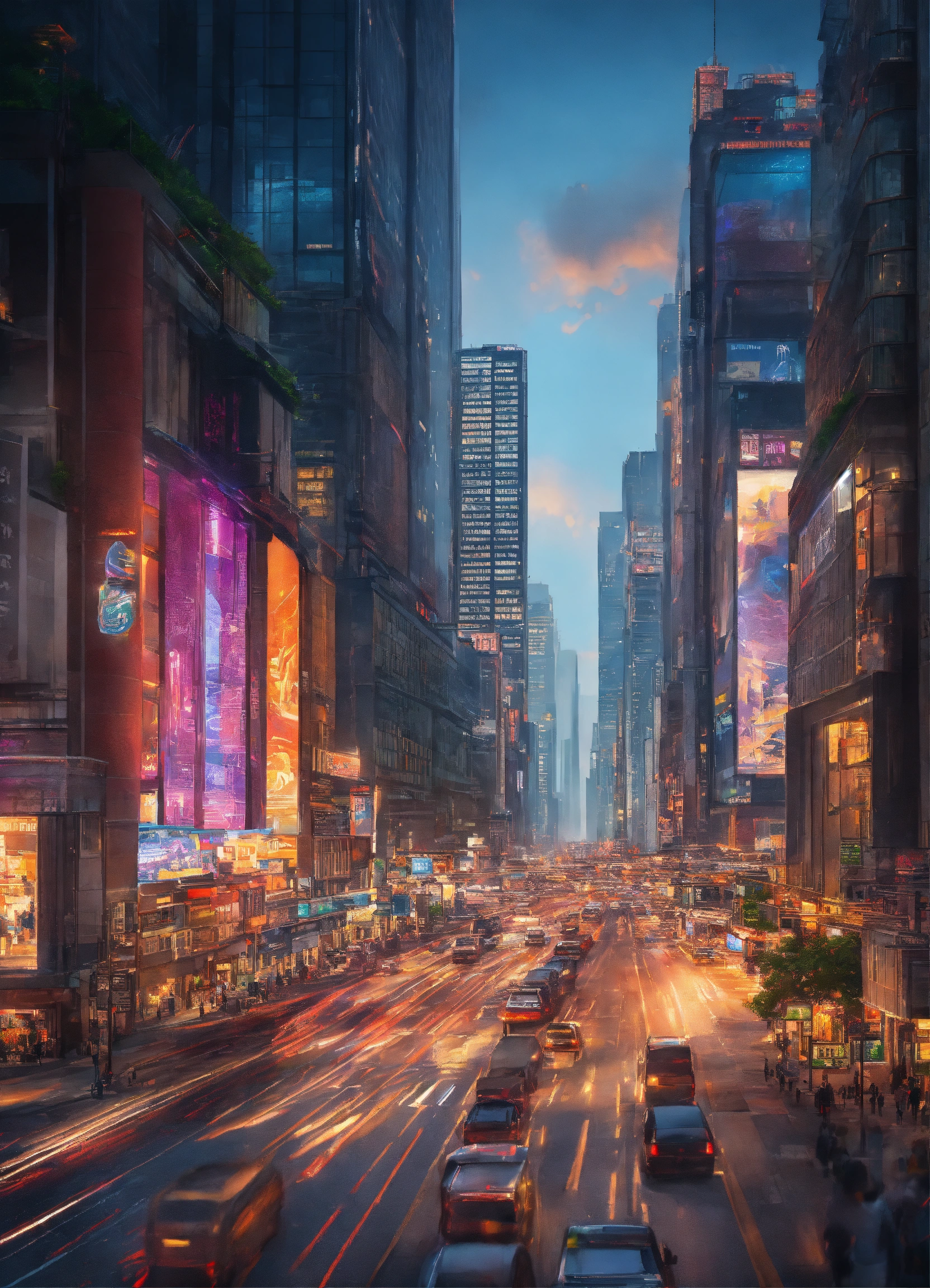 Lexica - Vibrant and bustling city street with busy traffic, bright ...