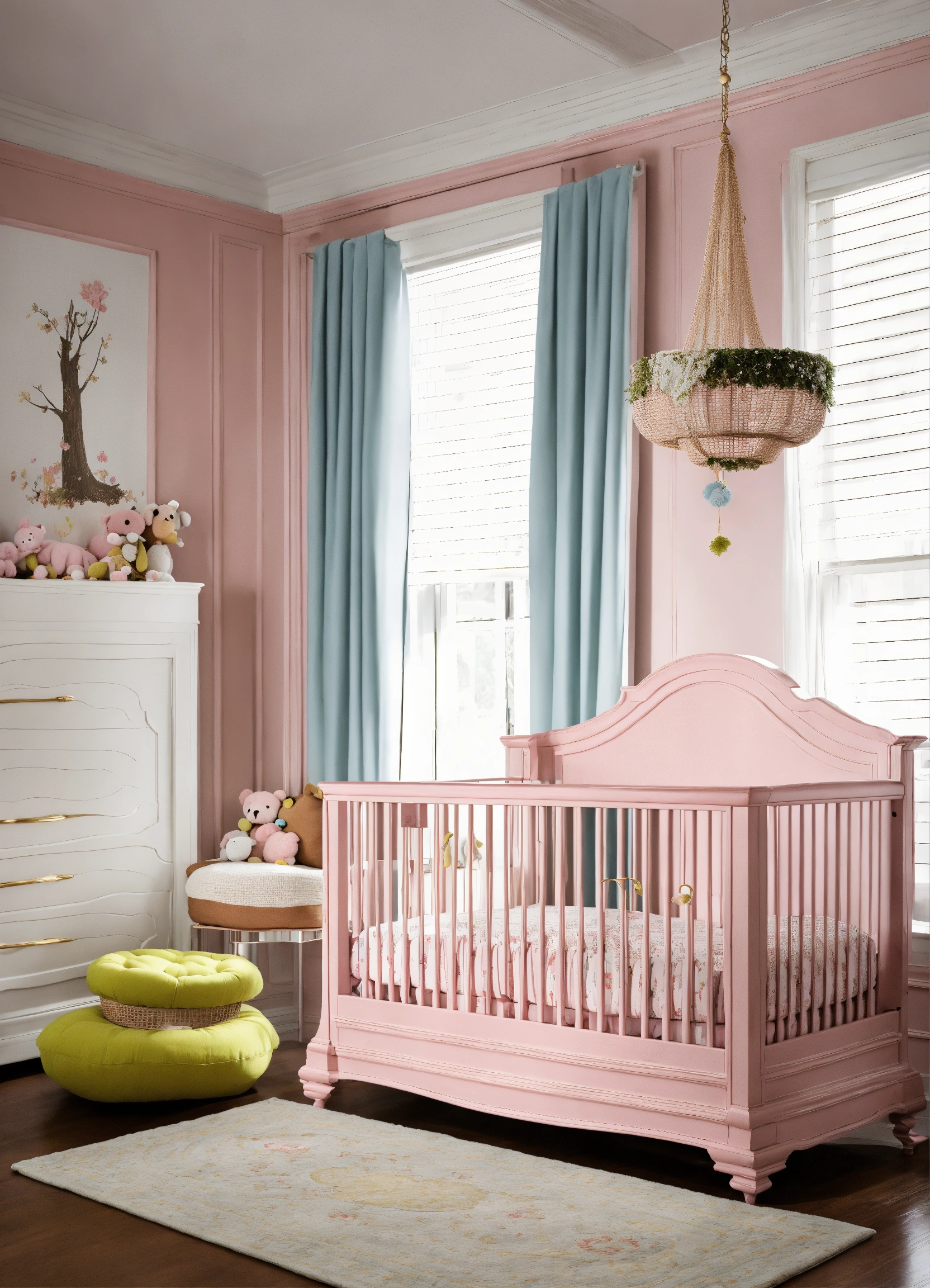 Lexica - Create elegant enchanted baby crib in the colors of baby colors.
