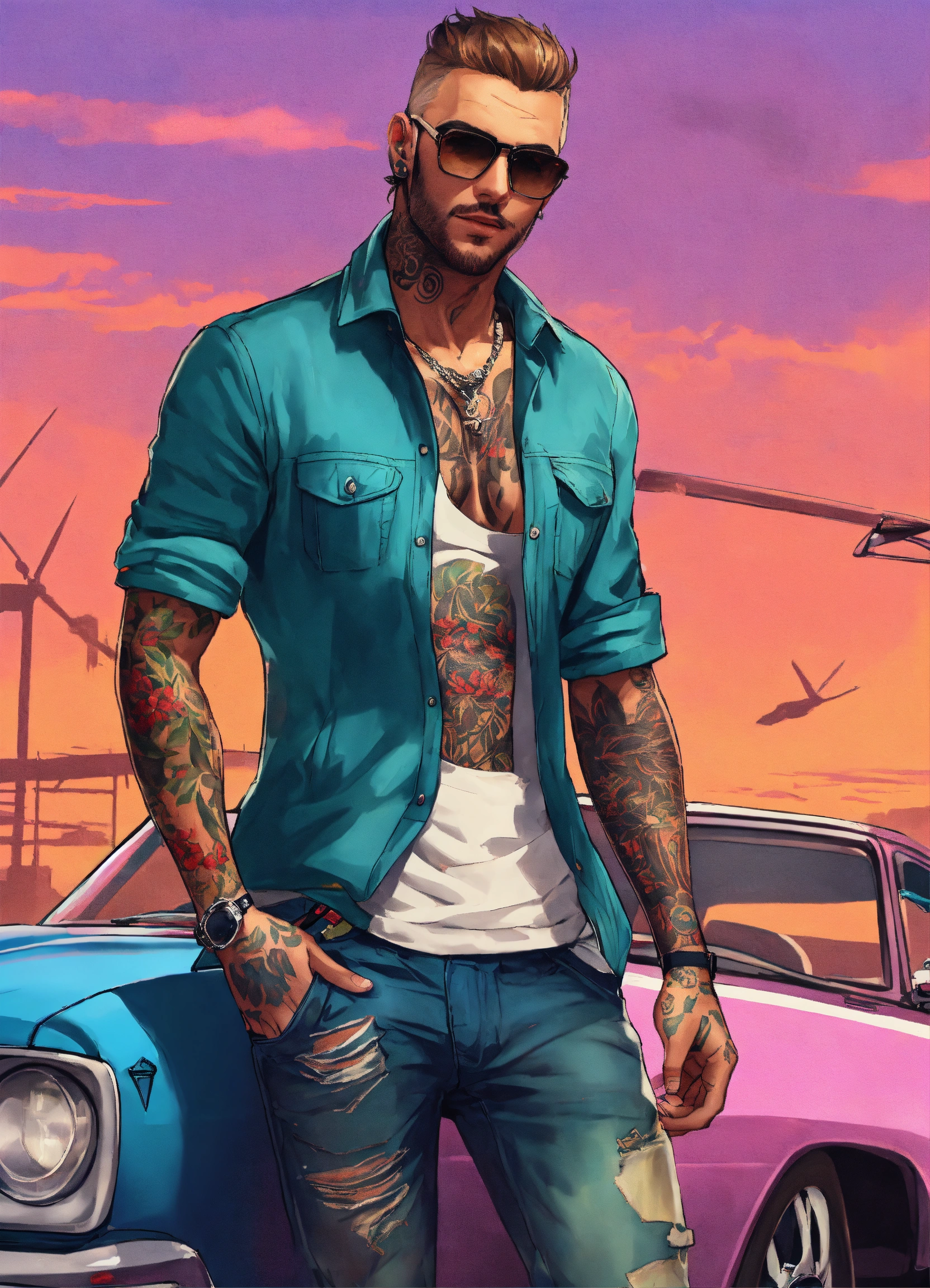 lexica-cute-man-with-tatoo-and-car-style-gta