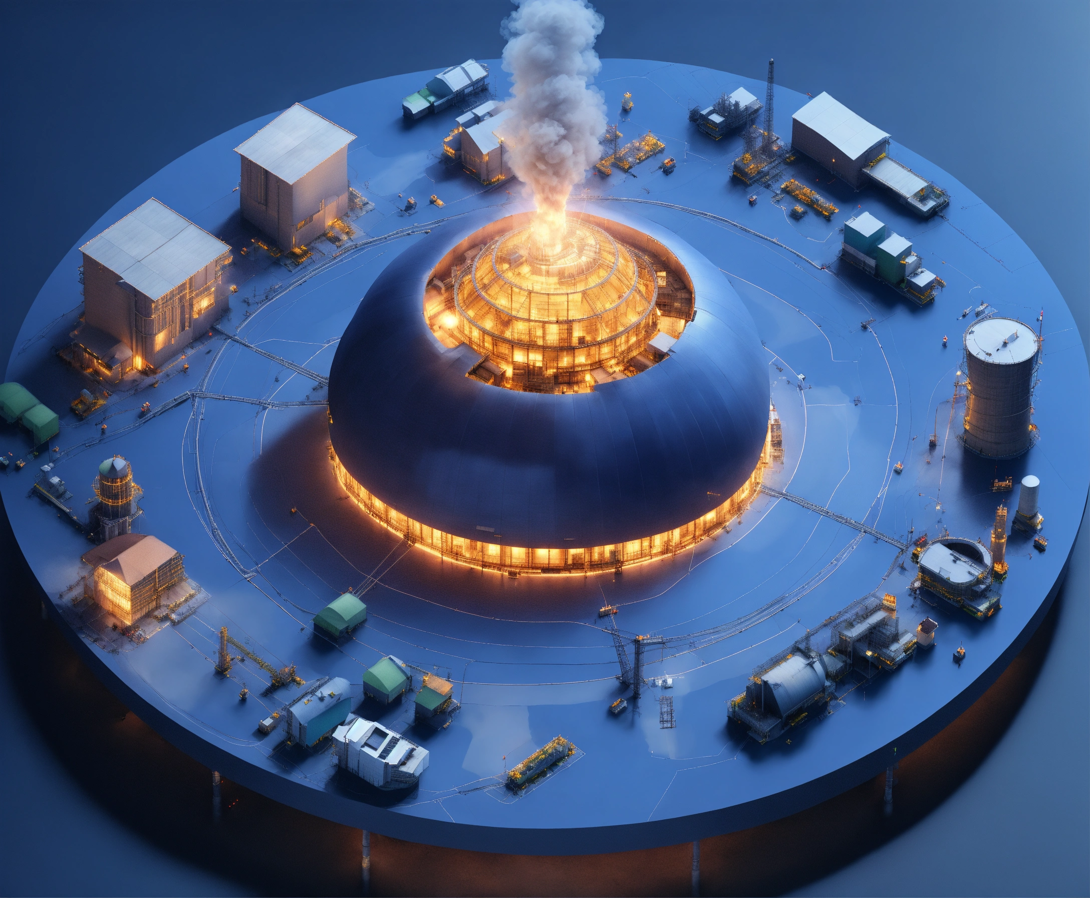 Lexica - Top view, people are building a nuclear power plant, an atom ...
