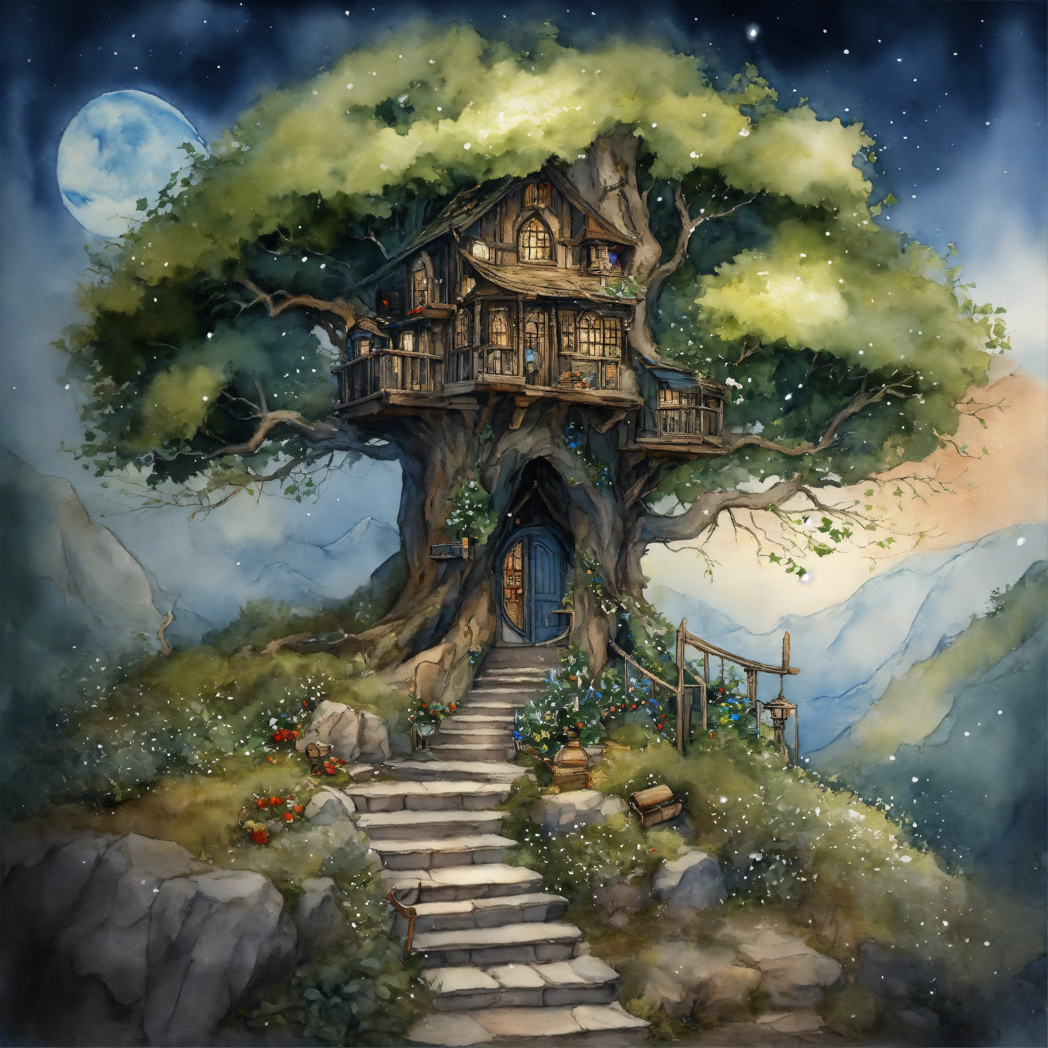 Lexica - The inside of a magical Elvish House, stairs carved on the ...