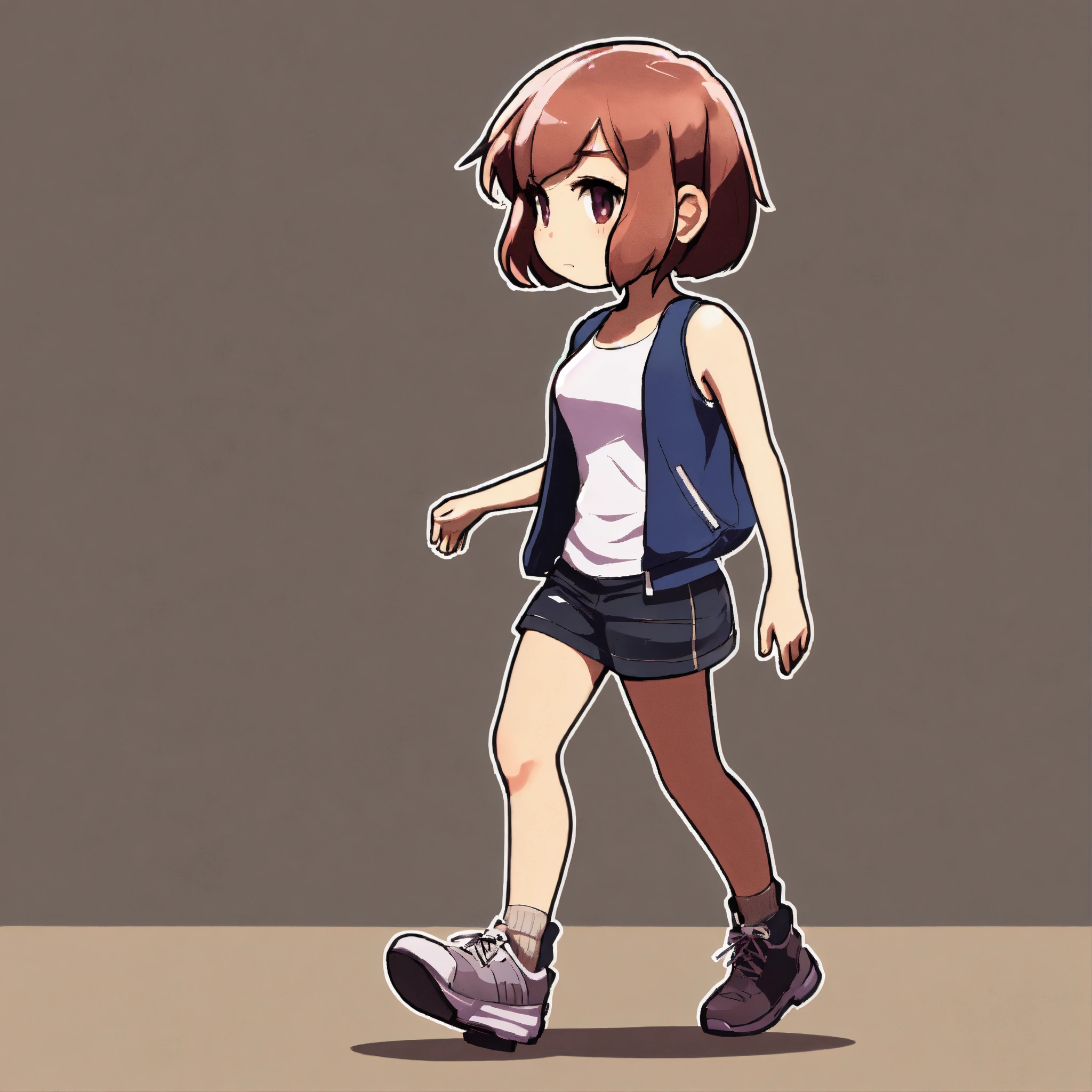 Lexica - Short haired girl wearing tank top and short skirt, walking ...