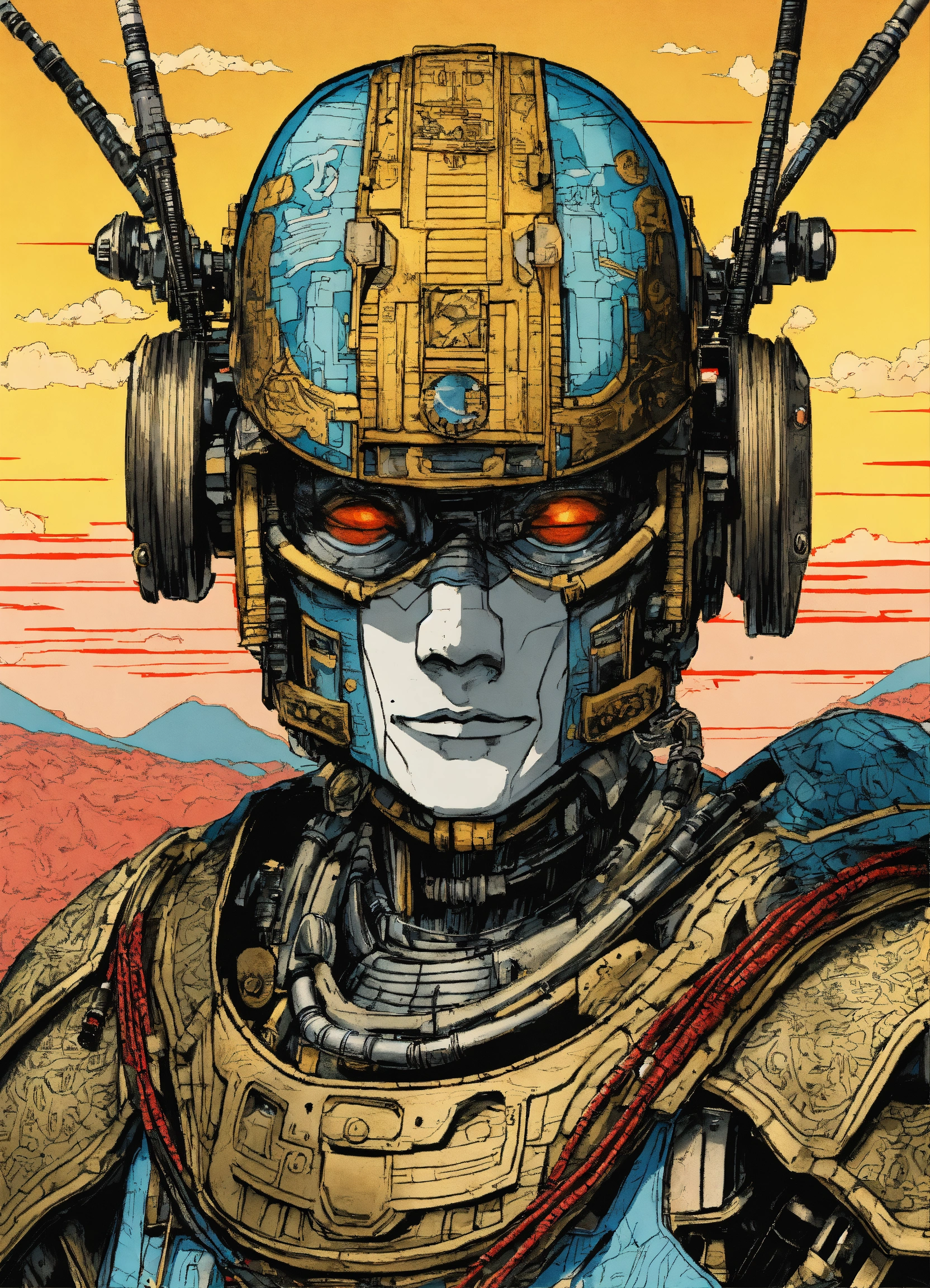 Lexica - Detailed pen and ink illustration of a samurai robot cyborg ...